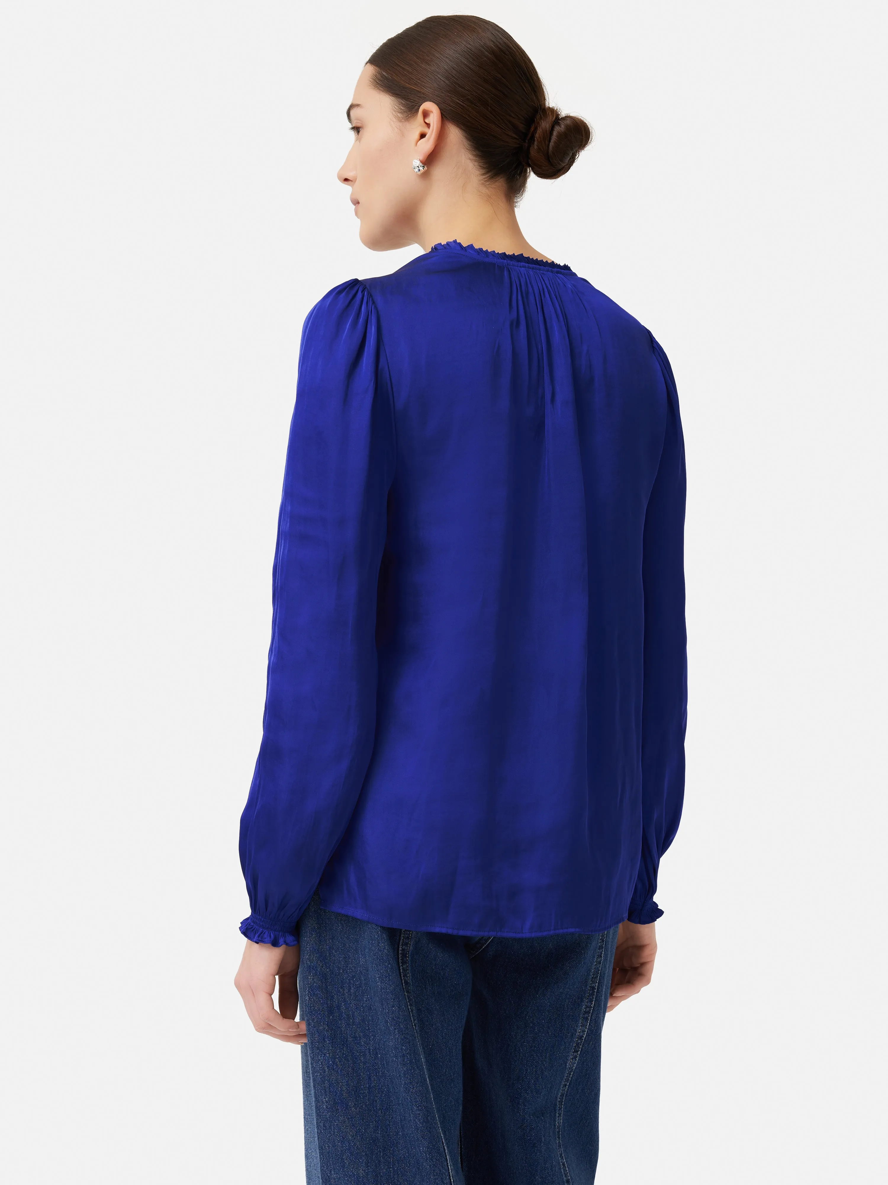 Recycled Satin V Neck Top | Blue sold by Jigsaw product image thumbnail 5