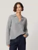 Wool Cashmere Blend Collar Jumper | Light Grey sold by Jigsaw
