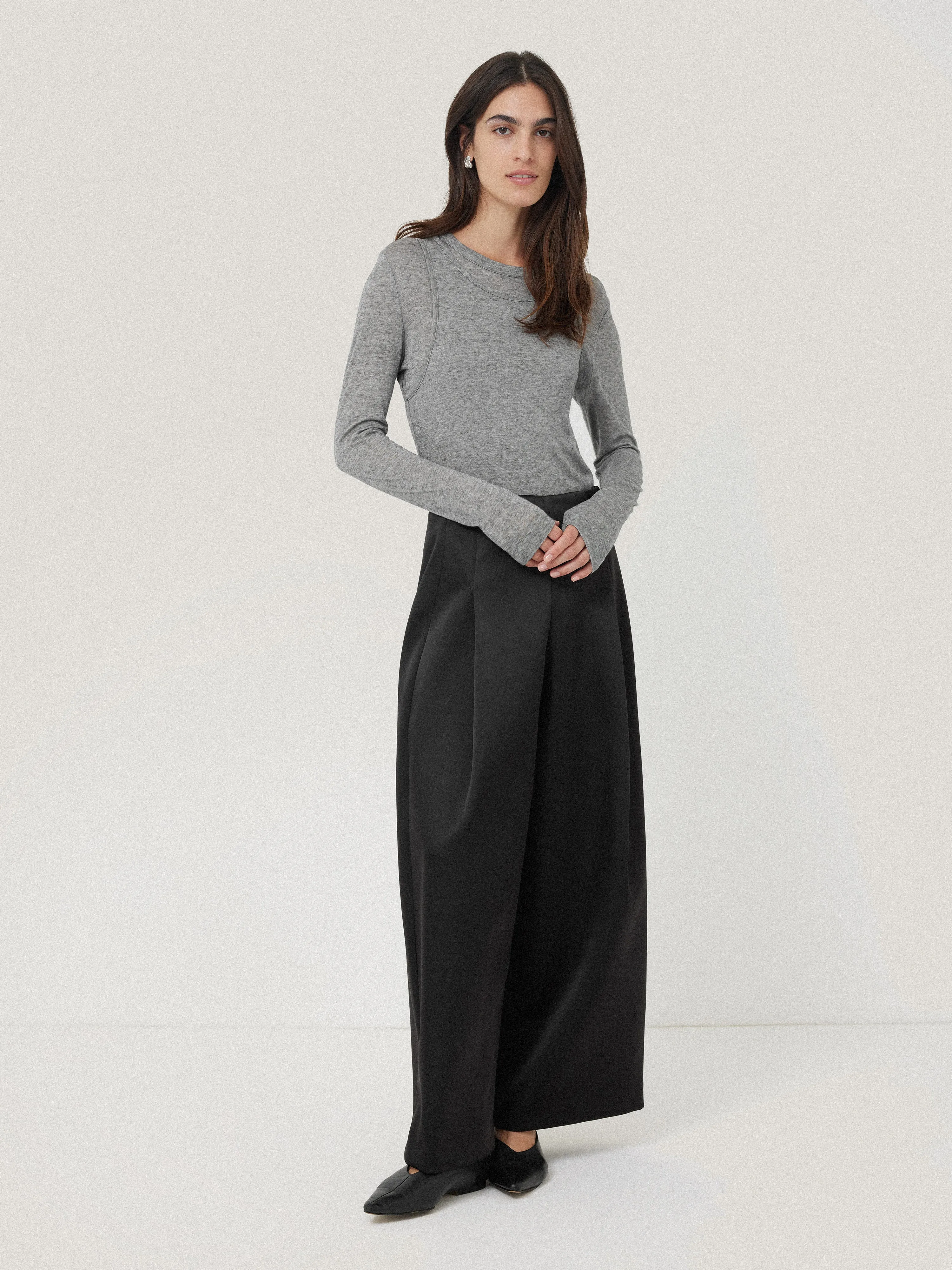 Satin Volume Cropped Trouser | Black sold by Jigsaw product image thumbnail 3