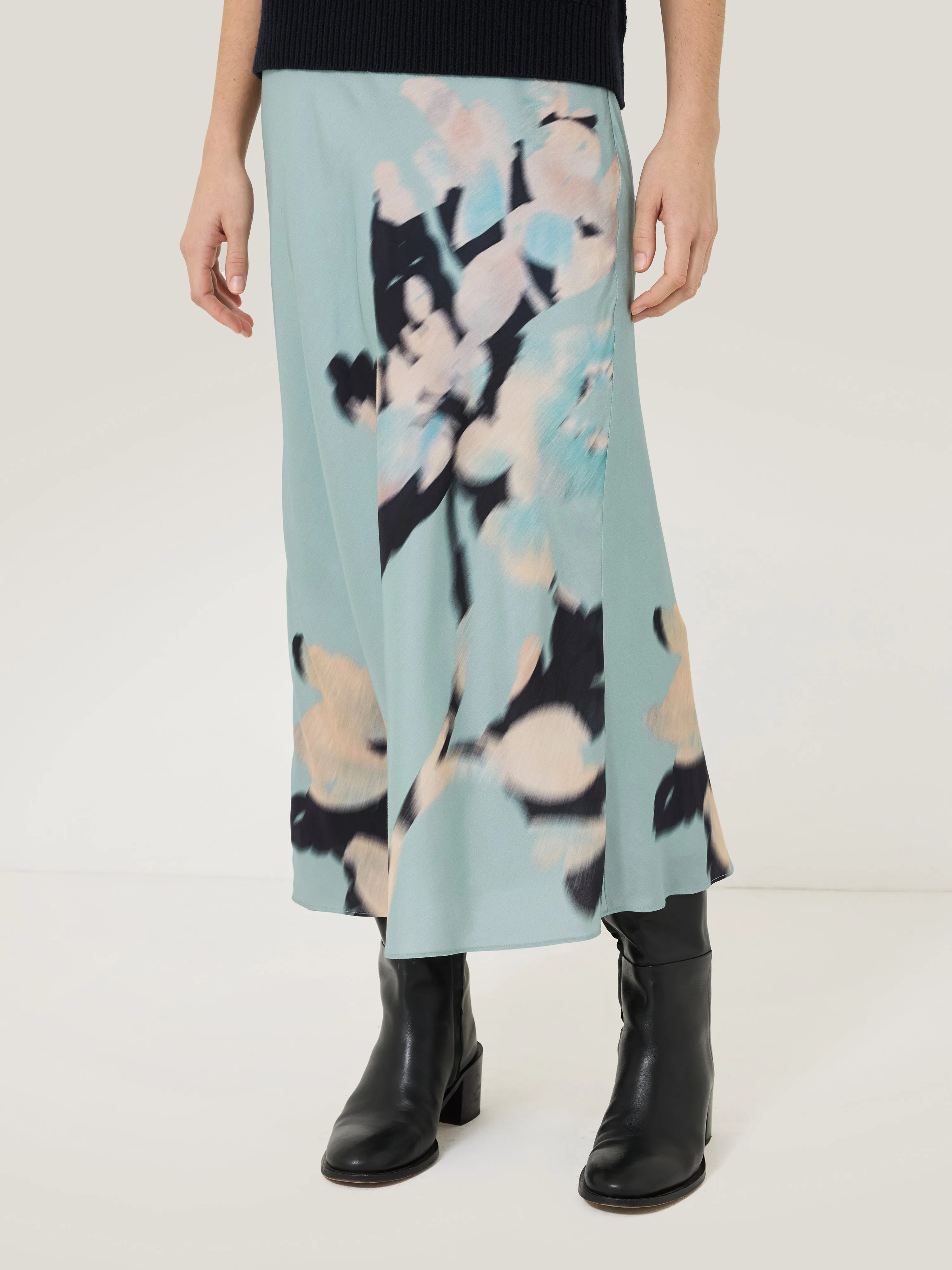 Floral Drift Silk Blend Skirt | Blue sold by Jigsaw