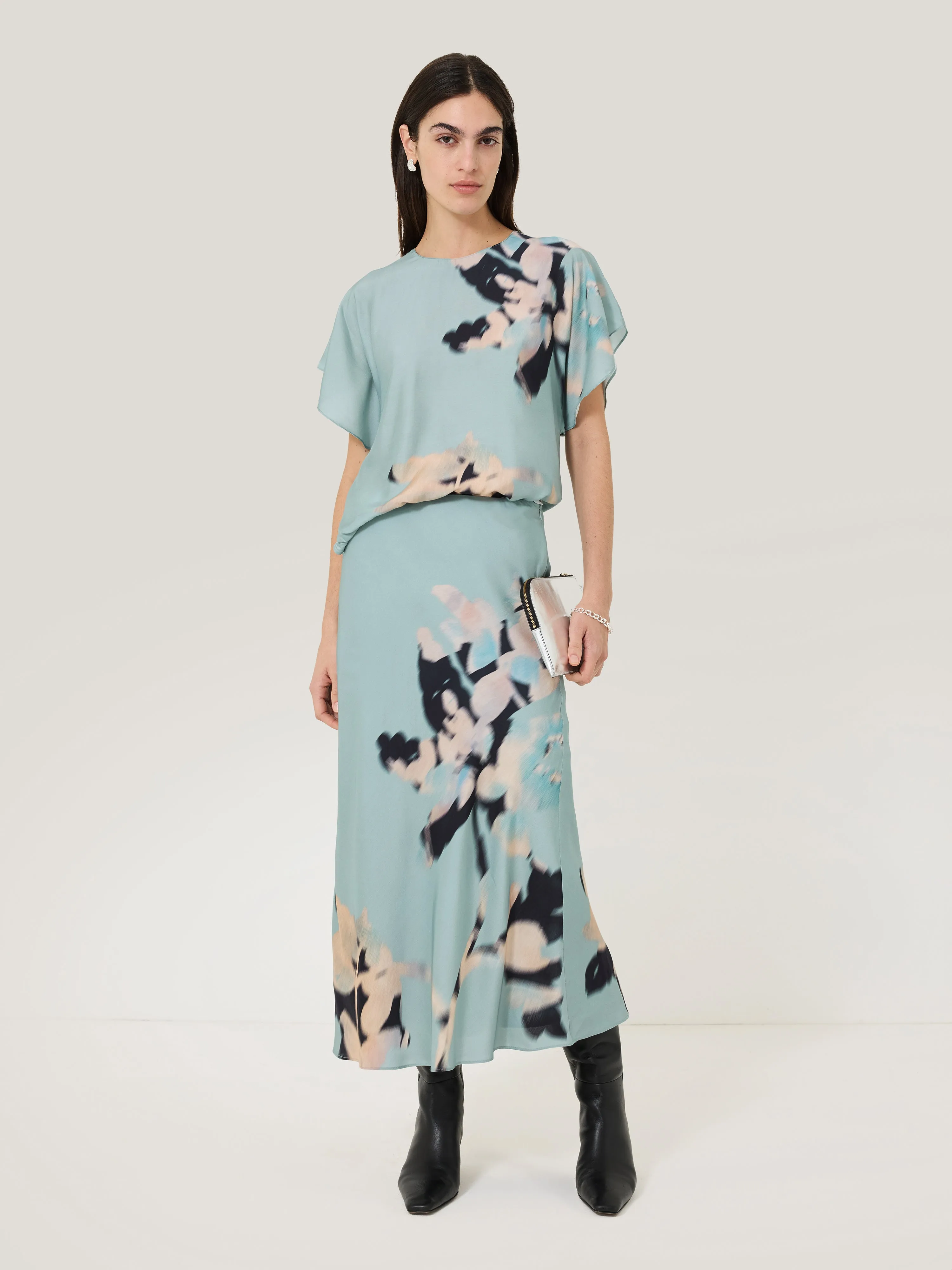 Floral Drift Silk Blend Skirt | Blue sold by Jigsaw product image thumbnail 5