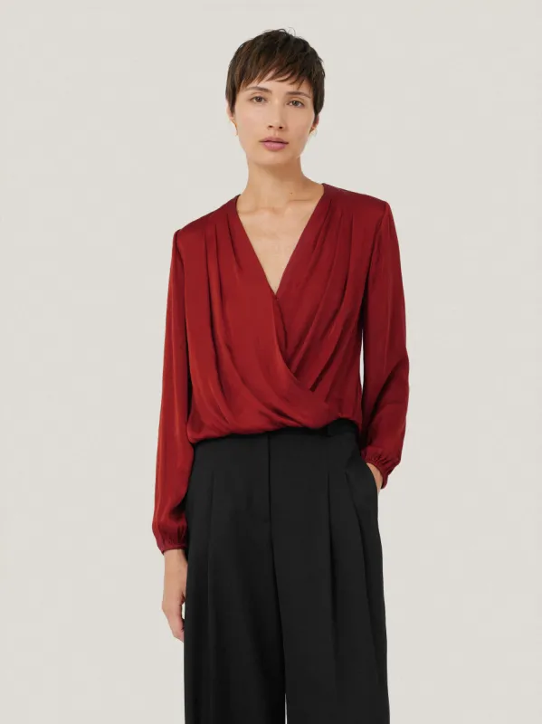 Recycled Satin Drape Wrap Top | Red sold by Jigsaw