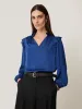 Recycled Satin Ruffle Top | Blue sold by Jigsaw