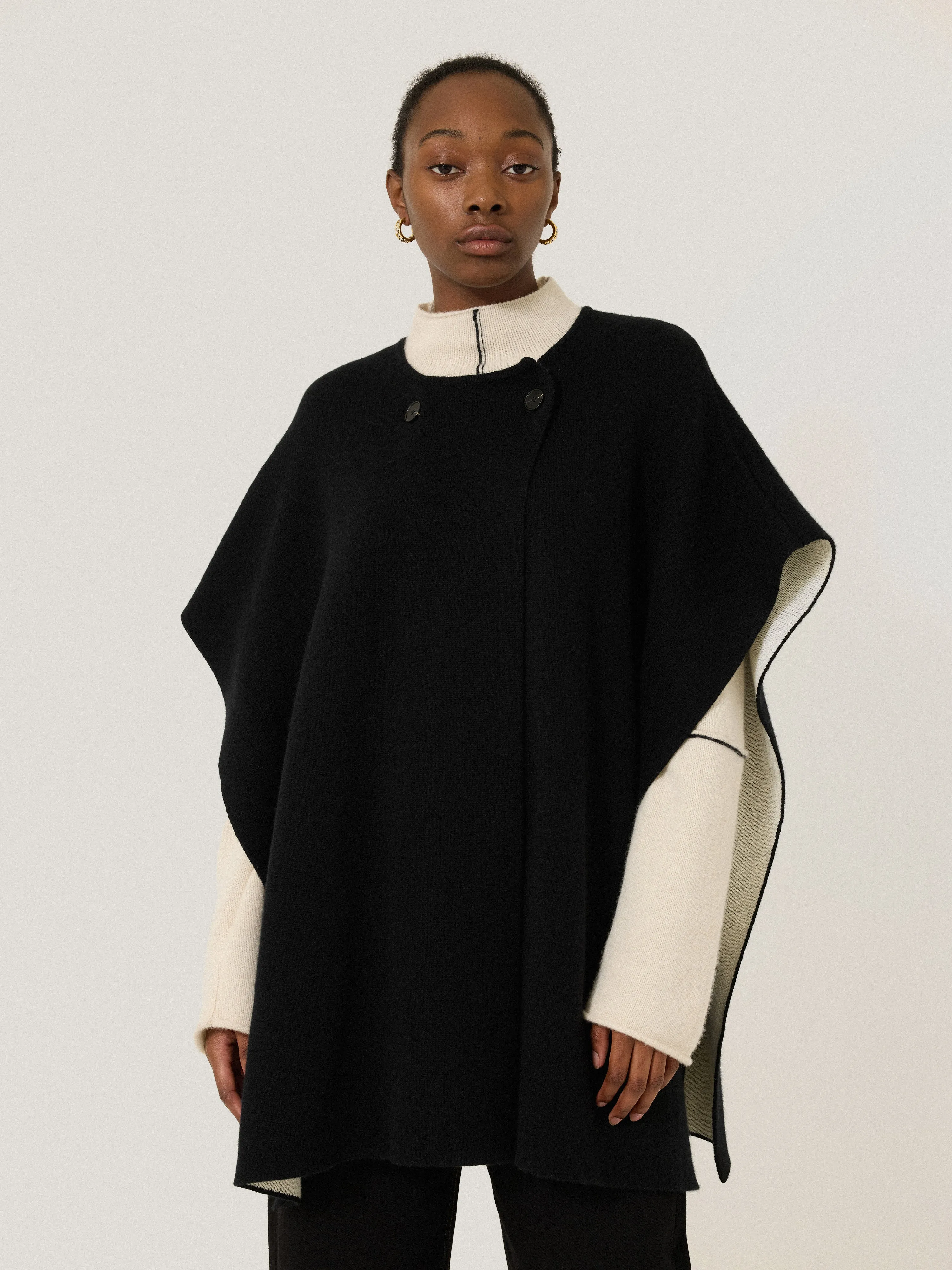 Double Faced Contrast Cape | Black sold by Jigsaw