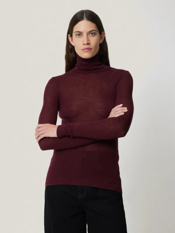 Wool Jersey Polo Neck Top | Burgundy sold by Jigsaw