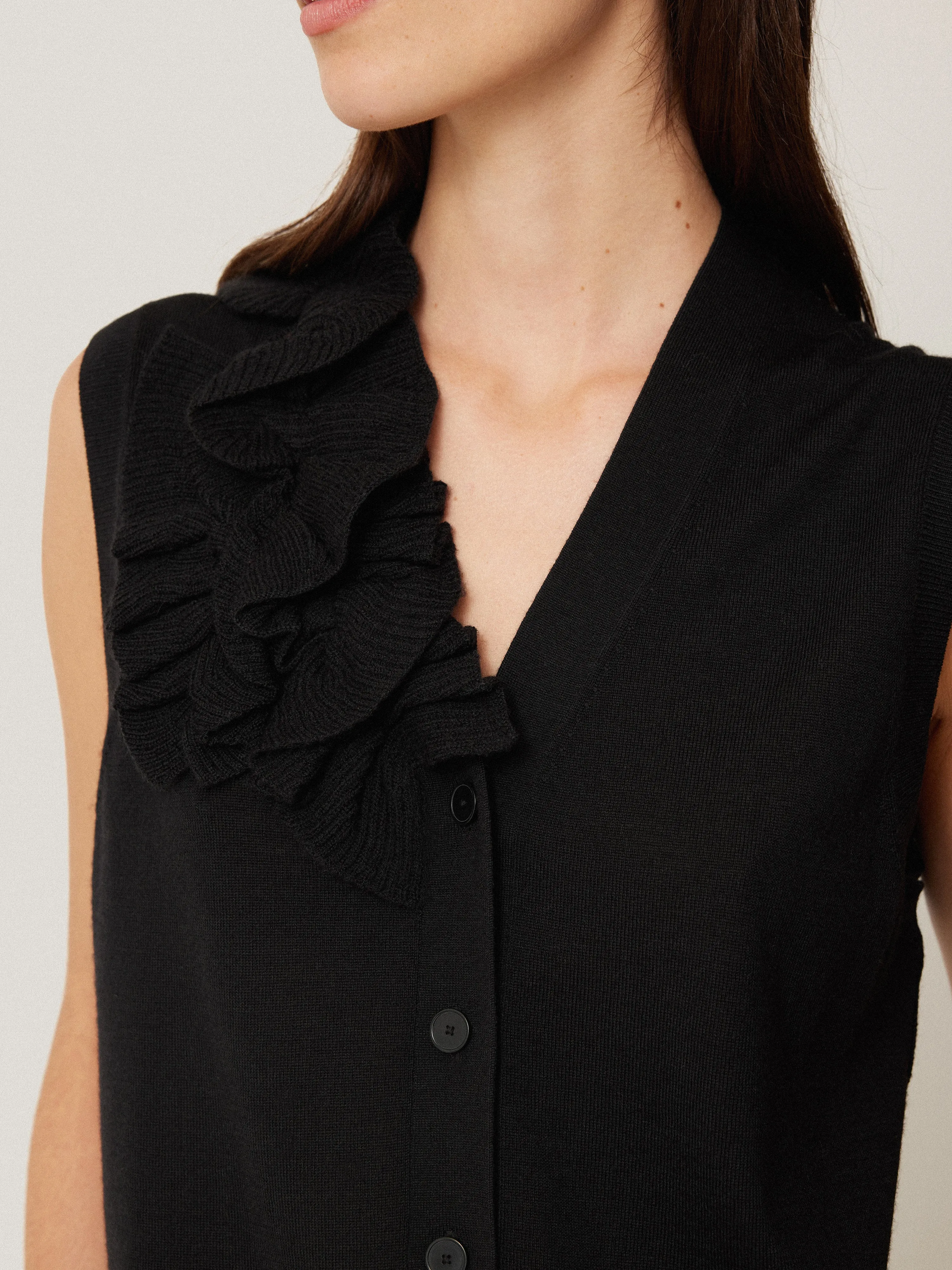 Merino Ruffle Waistcoat | Black sold by Jigsaw product image thumbnail 4
