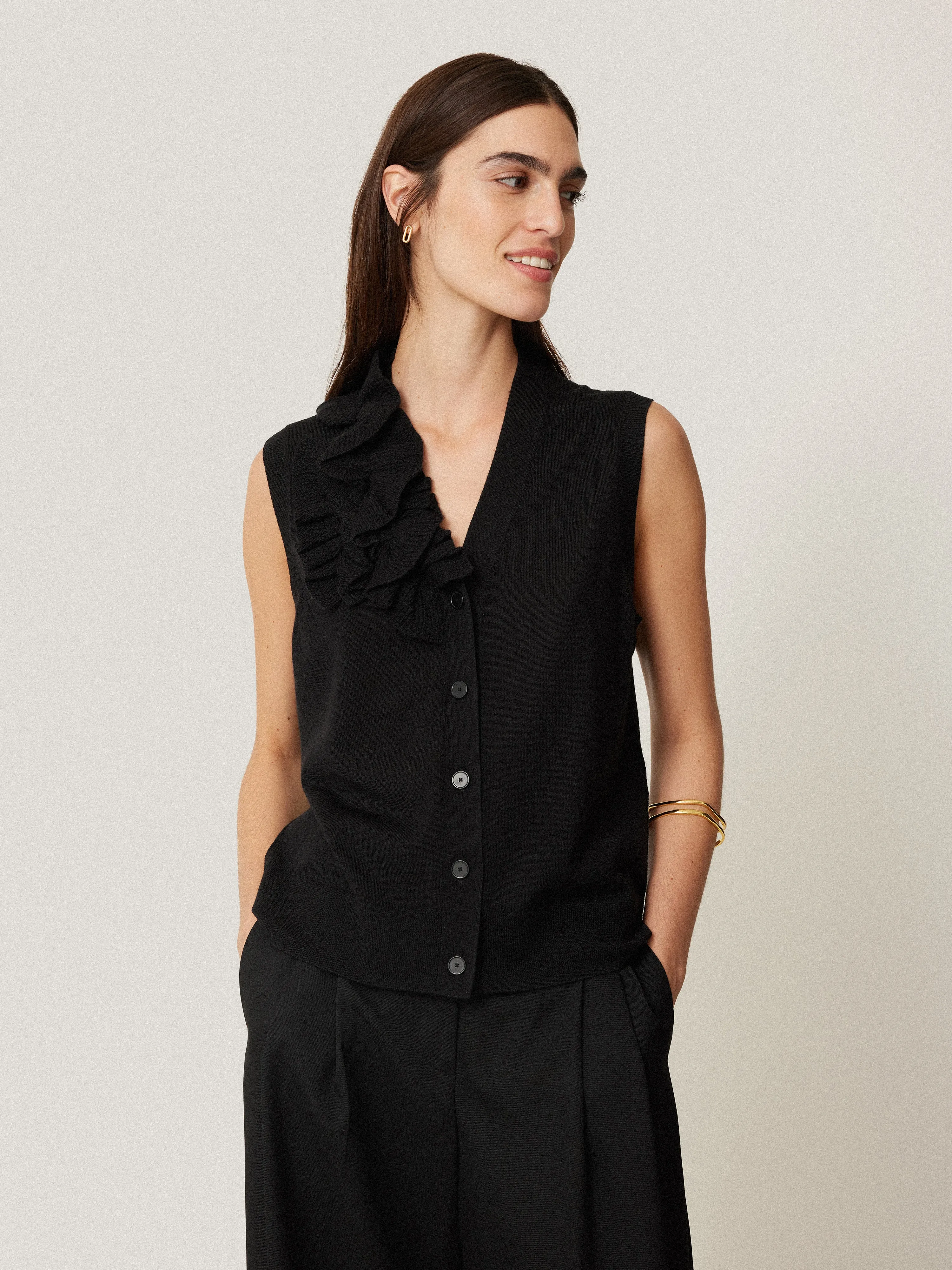 Merino Ruffle Waistcoat | Black sold by Jigsaw