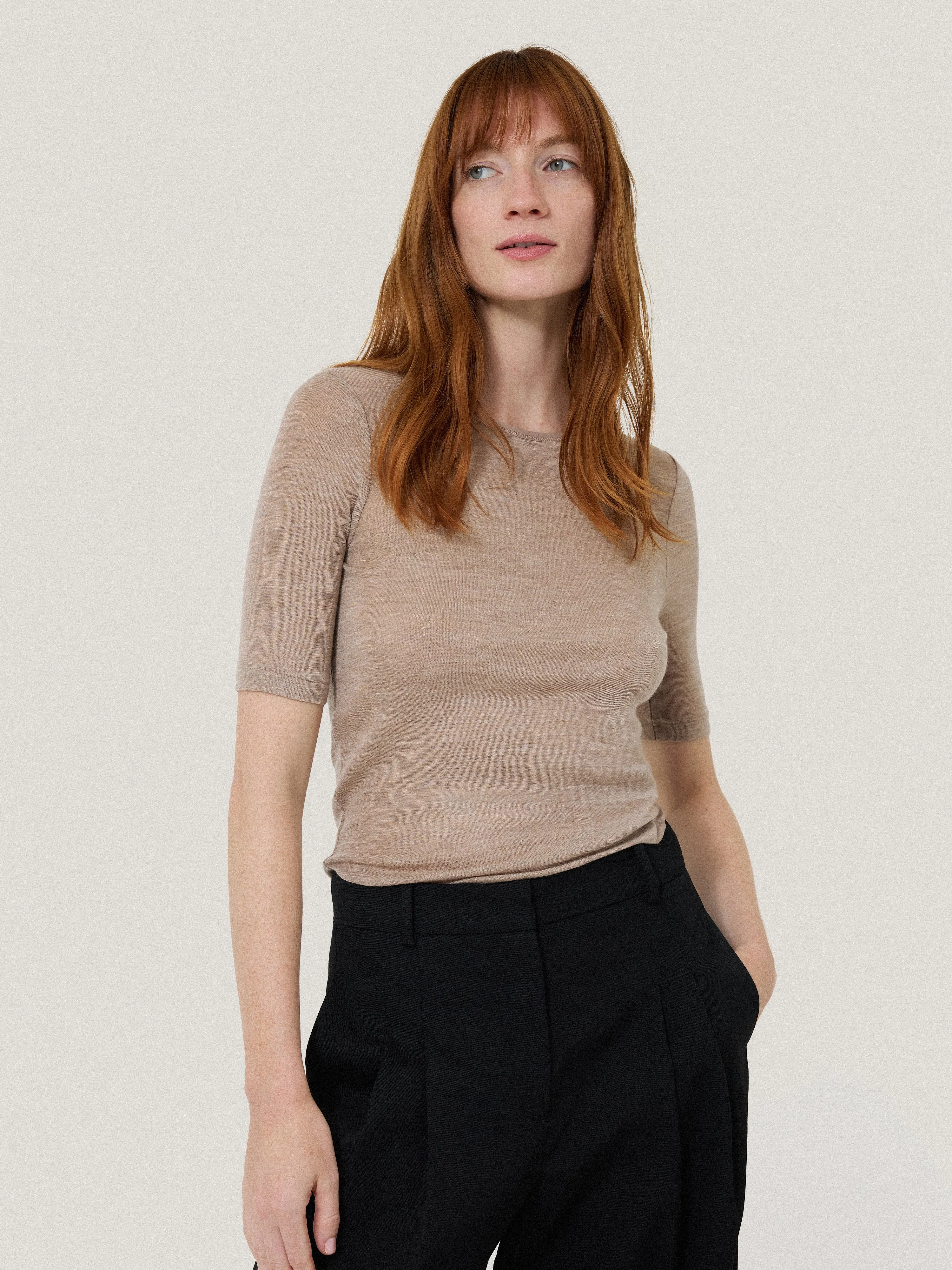 Merino Half Sleeve T-shirt | Stone sold by Jigsaw