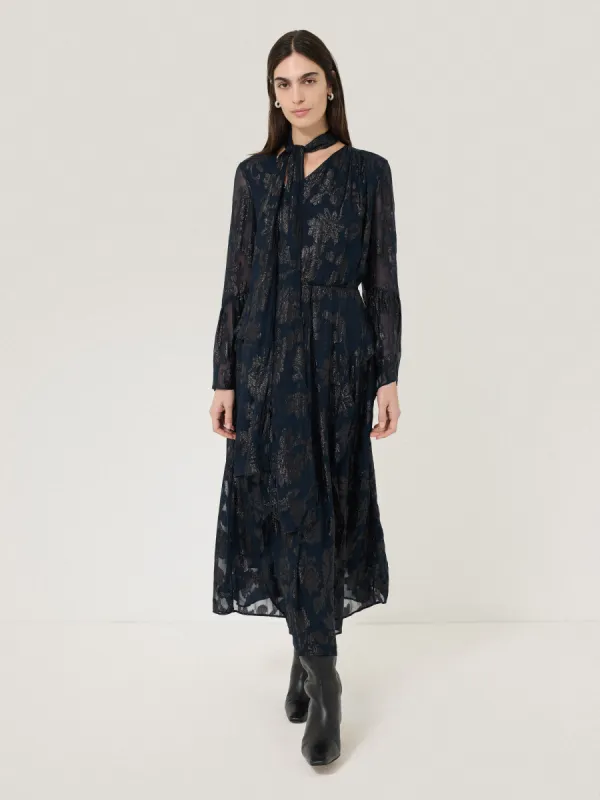 Metallic Jacquard Midi Dress | Navy sold by Jigsaw