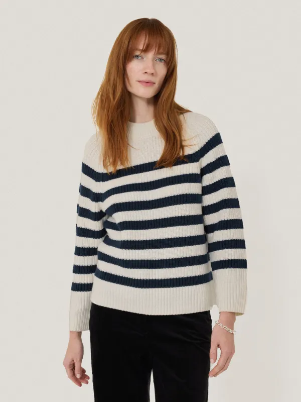 Cotton Blend Stripe Jumper | Navy sold by Jigsaw
