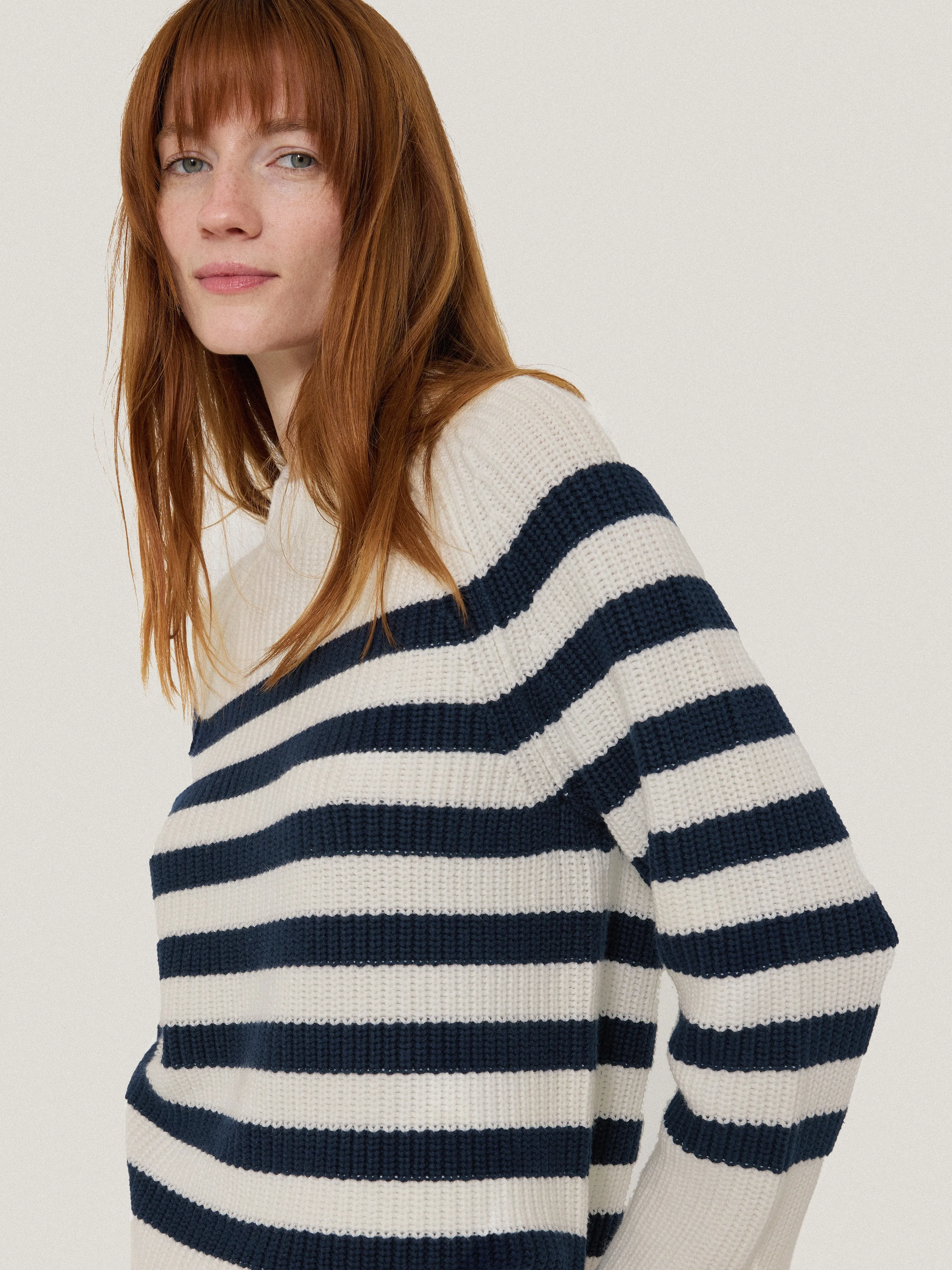 Cotton Blend Stripe Jumper | Navy sold by Jigsaw product image thumbnail 5