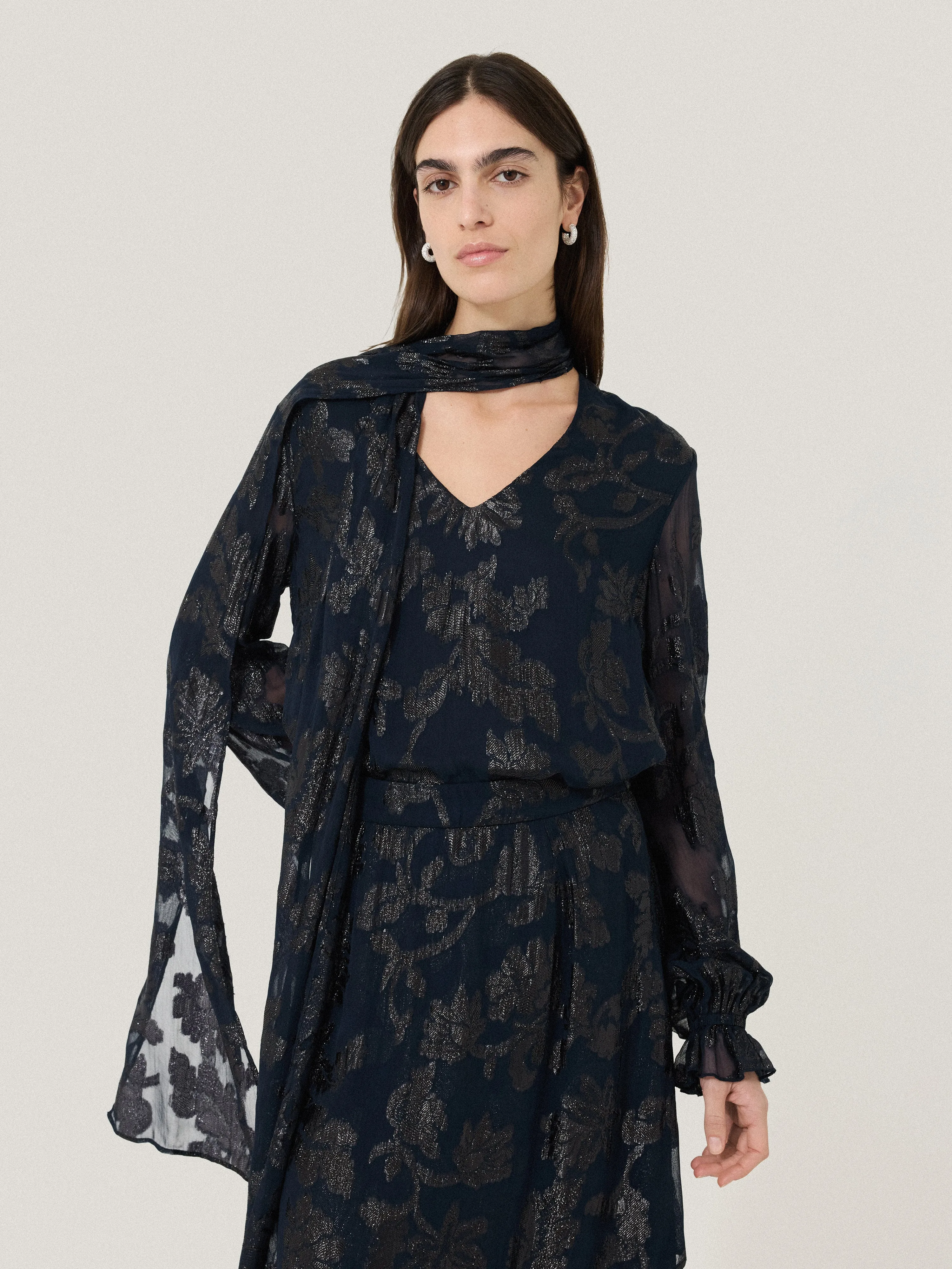 Metallic Jacquard Top | Navy sold by Jigsaw