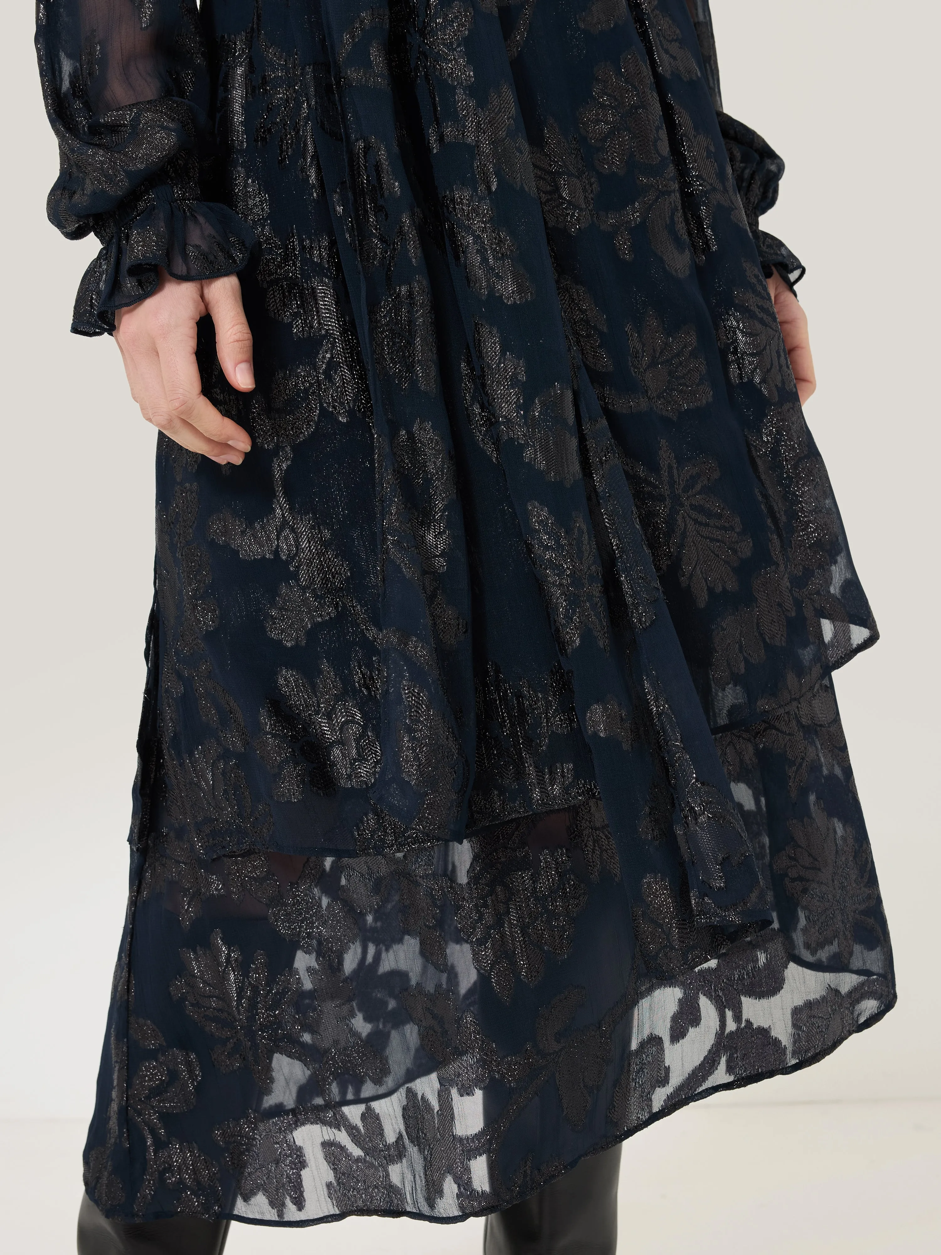 Metallic Jacquard Midi Skirt | Navy sold by Jigsaw product image thumbnail 2