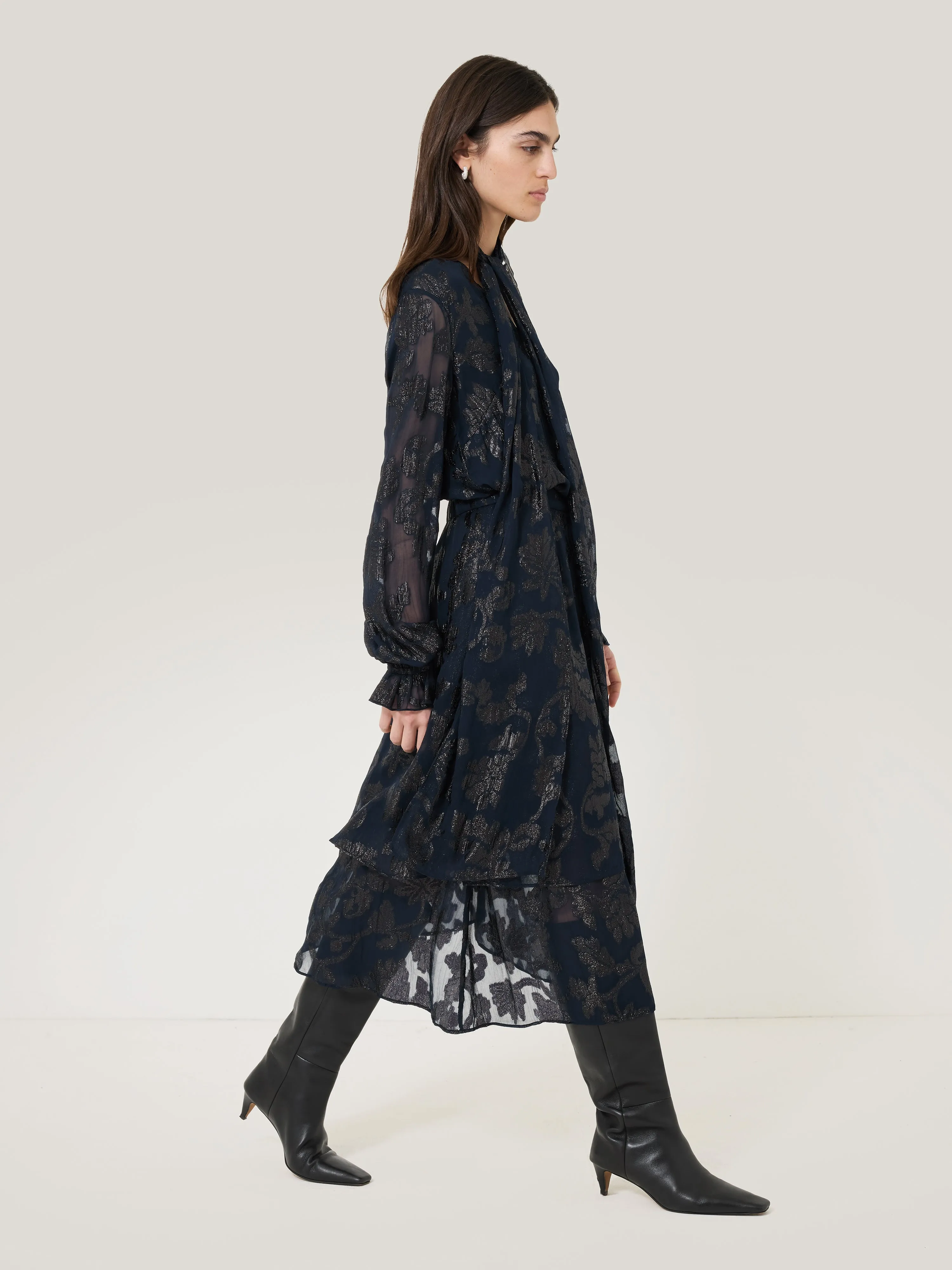 Metallic Jacquard Midi Skirt | Navy sold by Jigsaw product image thumbnail 3