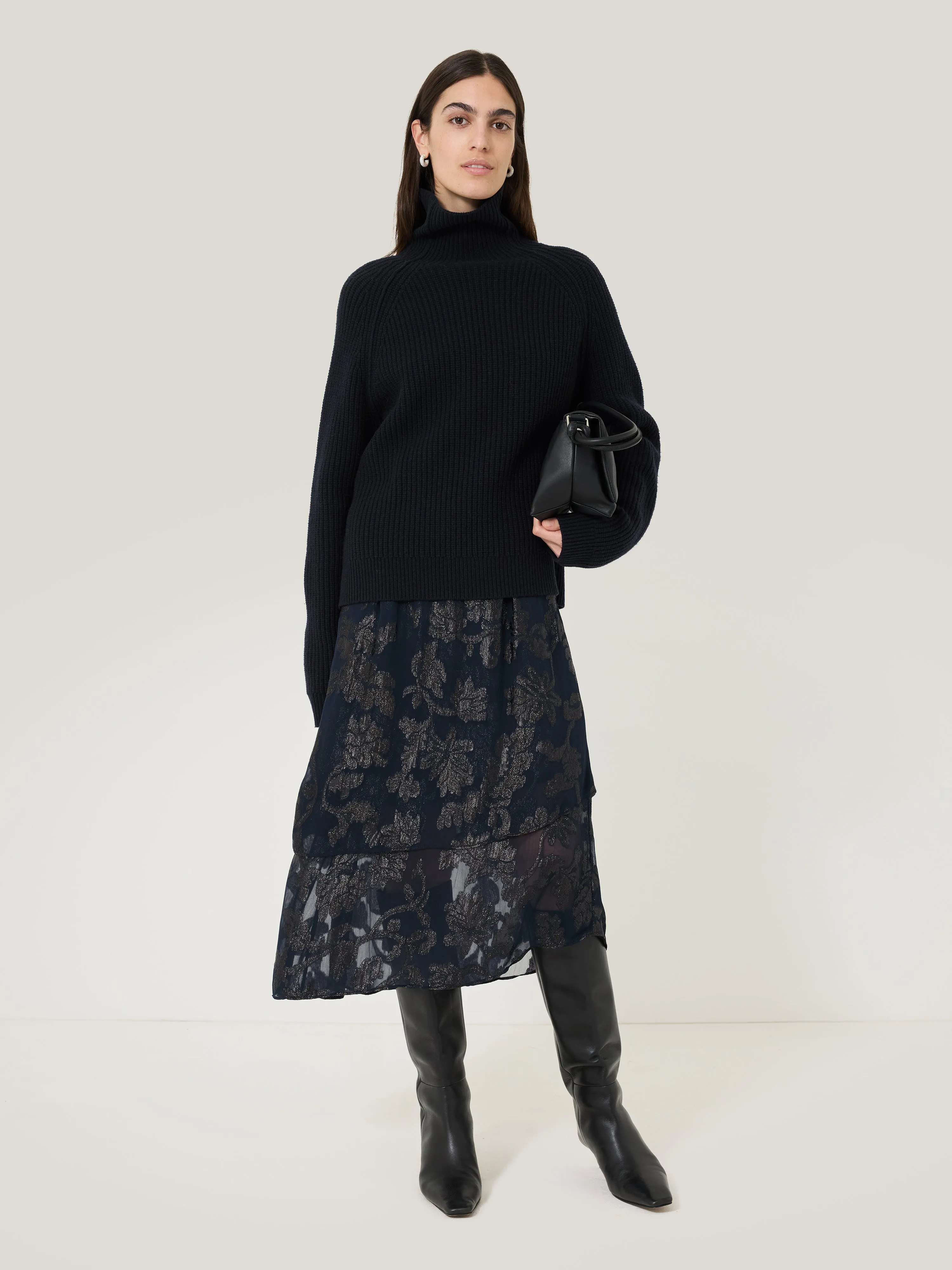 Metallic Jacquard Midi Skirt | Navy sold by Jigsaw product image thumbnail 5