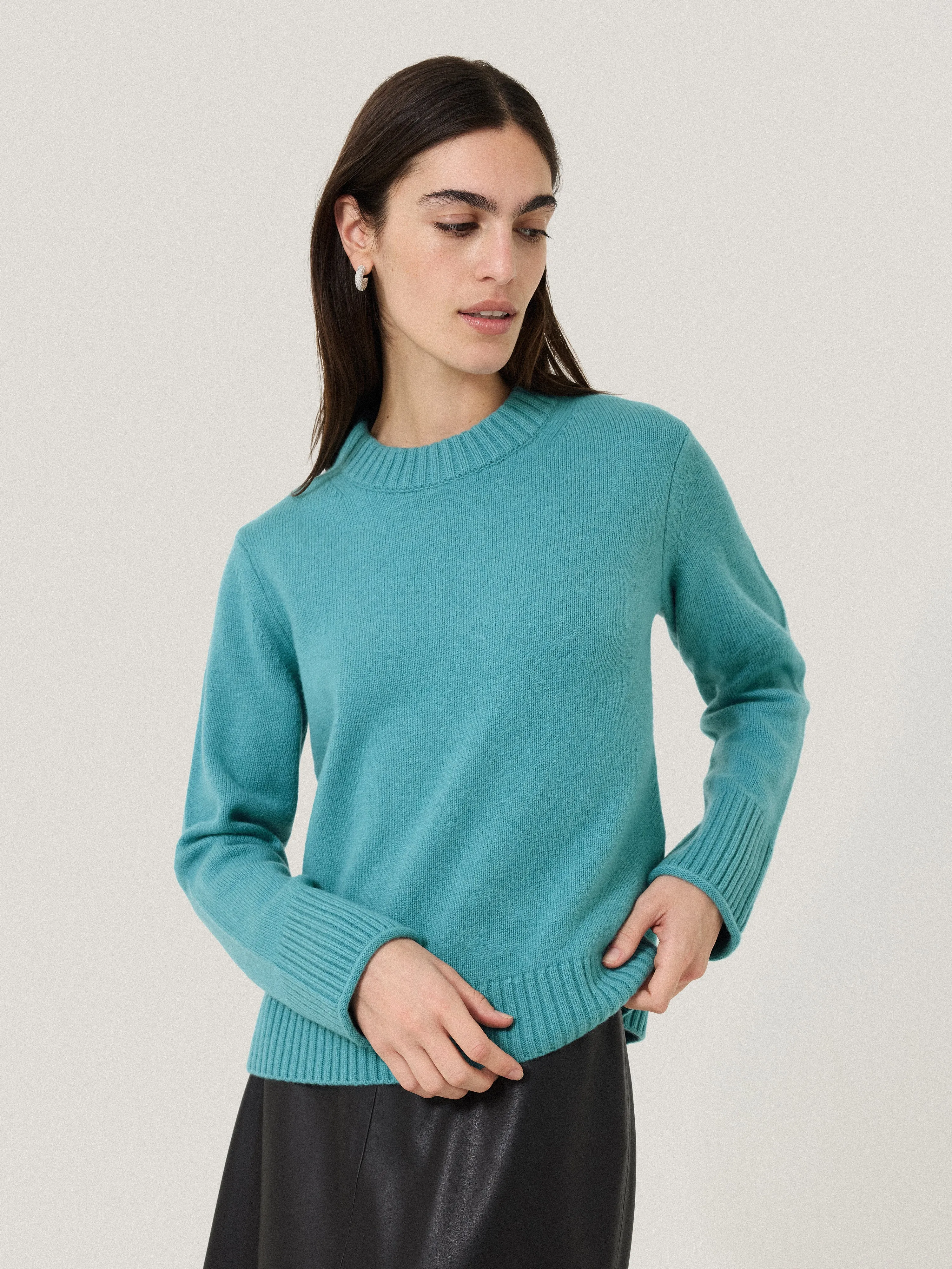 Compact Wool Cashmere Blend Jumper | Powder Blue sold by Jigsaw