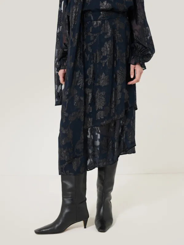 Metallic Jacquard Midi Skirt | Navy sold by Jigsaw