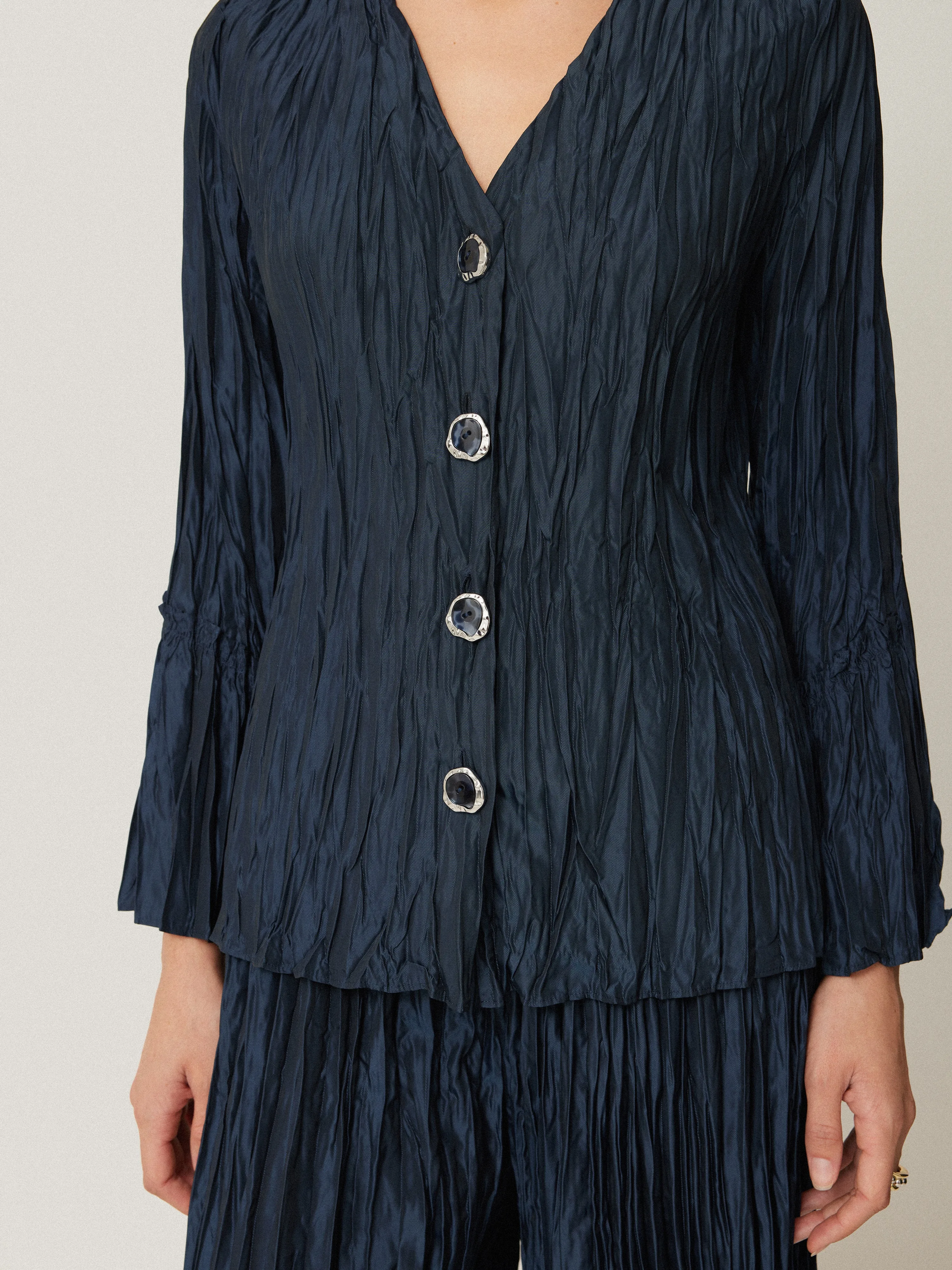 Plisse Button Up Top | Navy sold by Jigsaw product image thumbnail 5