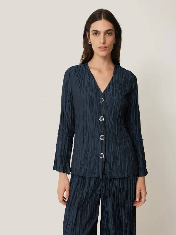 Plisse Button Up Top | Navy sold by Jigsaw