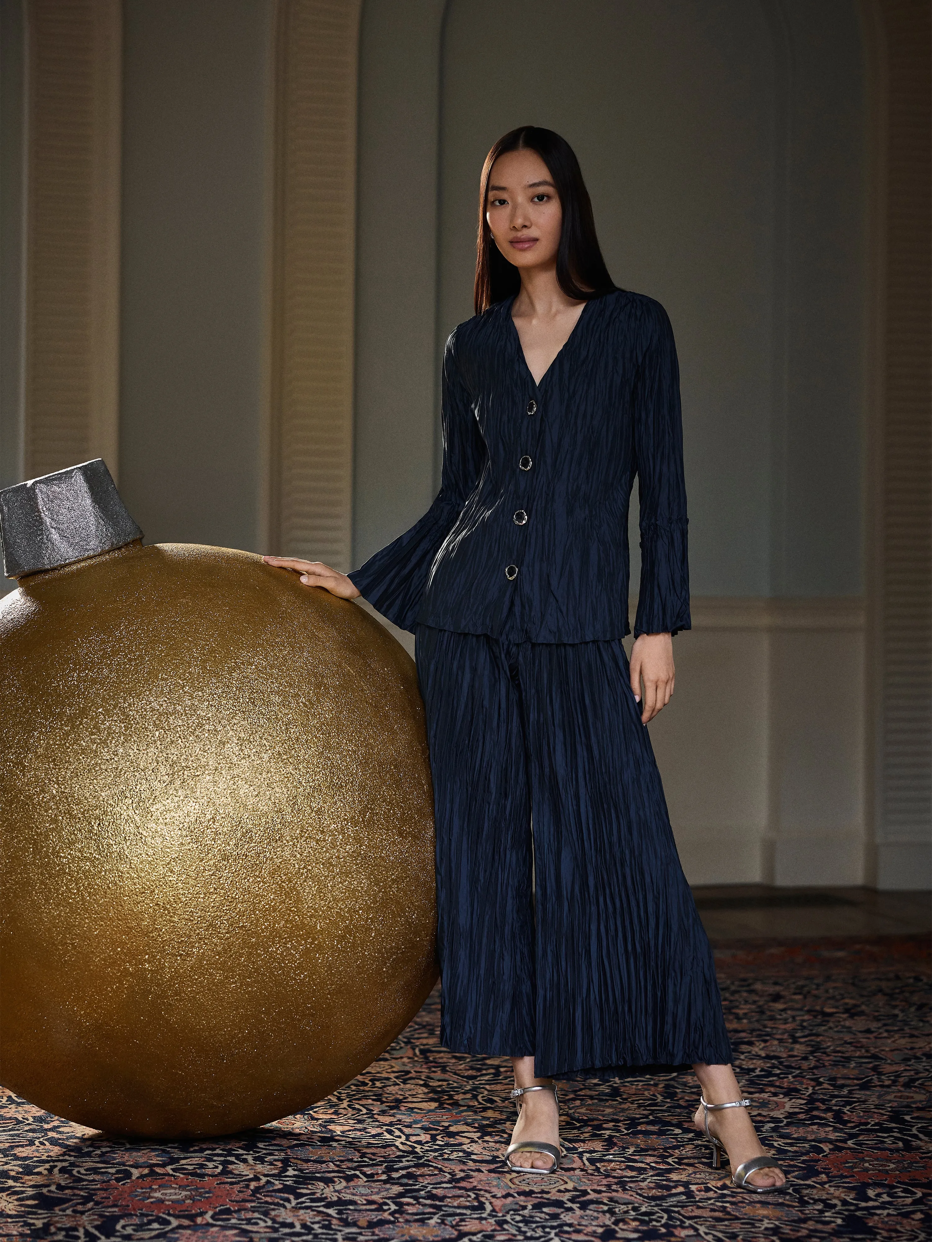 Plisse Button Up Top | Navy sold by Jigsaw product image thumbnail 2