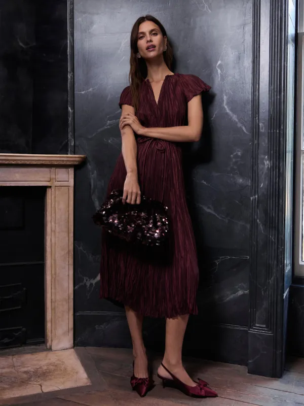 Plisse Belted Dress | Red sold by Jigsaw