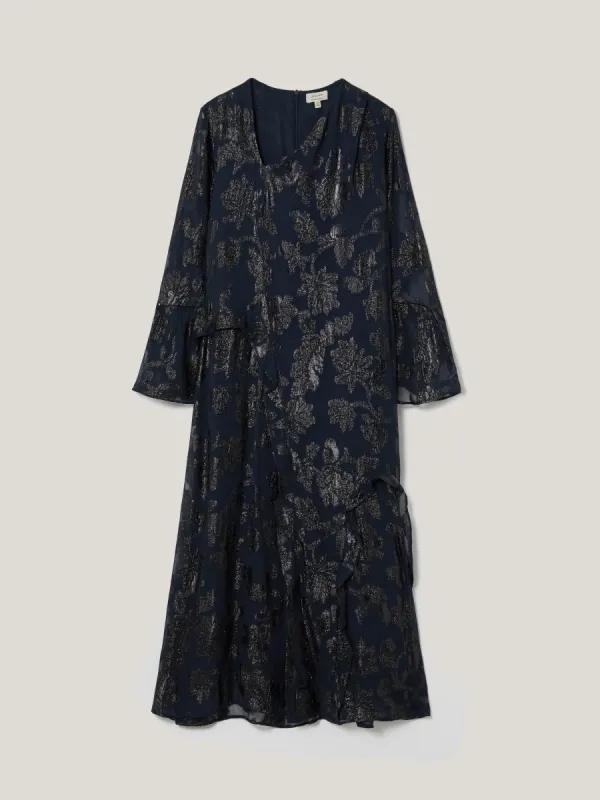 Metallic Jacquard Midi Dress | Navy sold by Jigsaw
