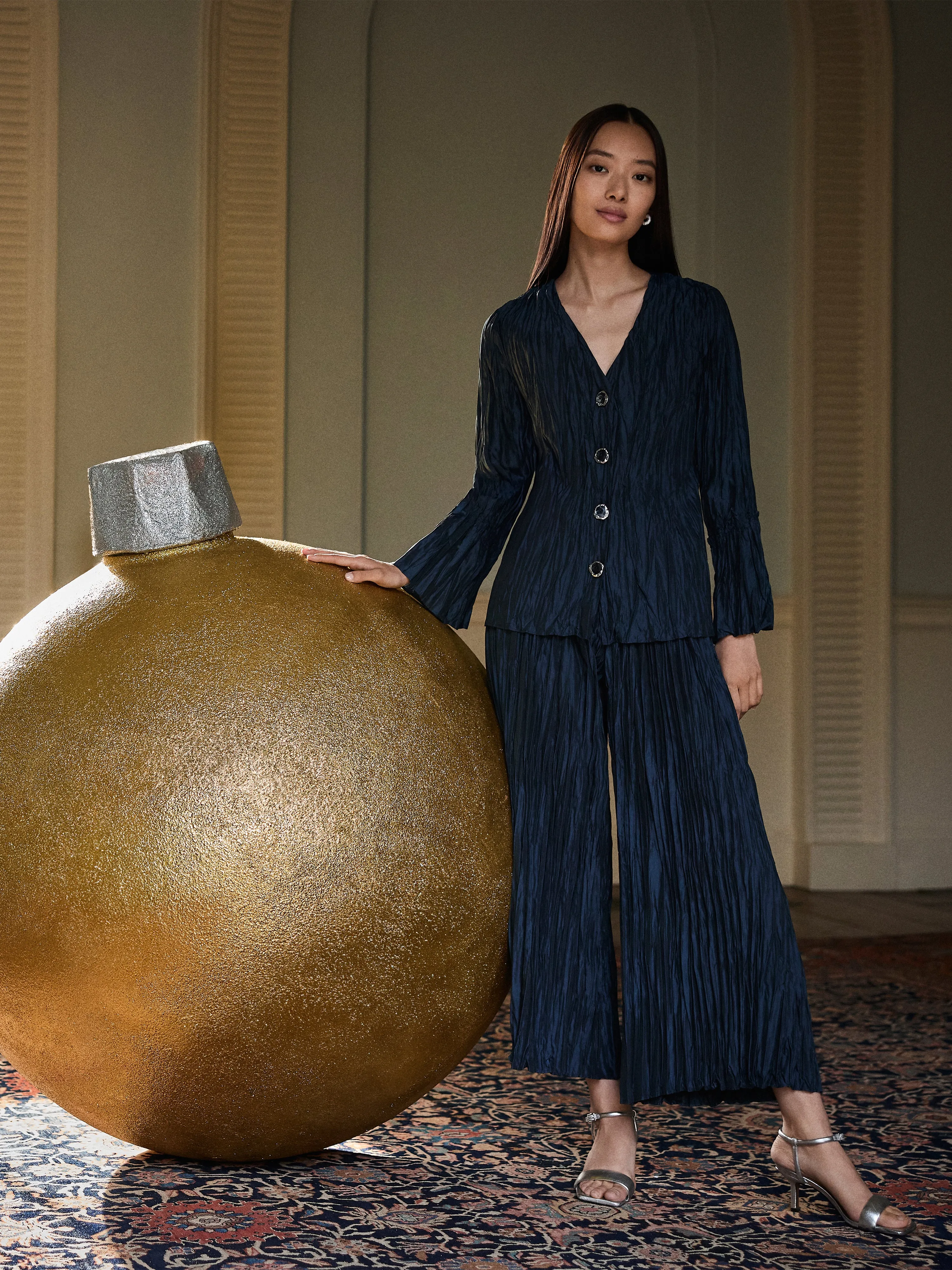 Plisse Trouser | Navy sold by Jigsaw