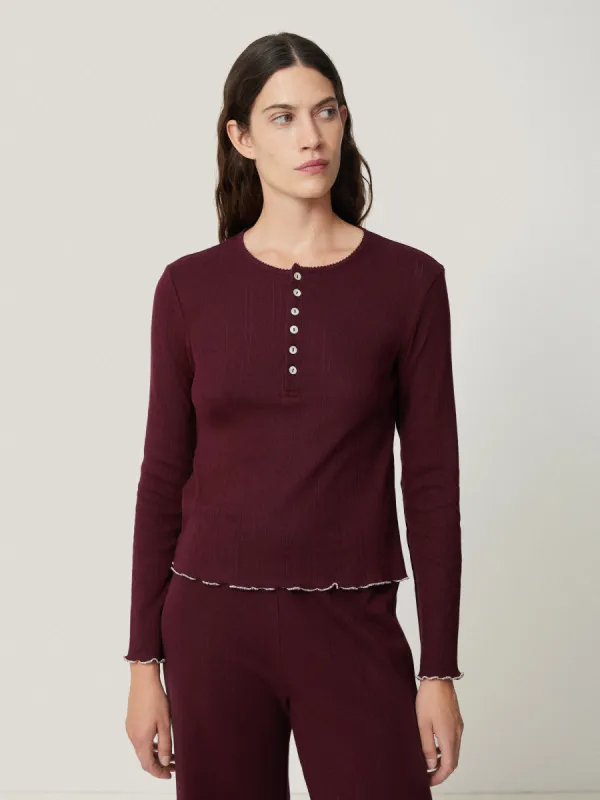 Pointelle Henley Top | Burgundy sold by Jigsaw