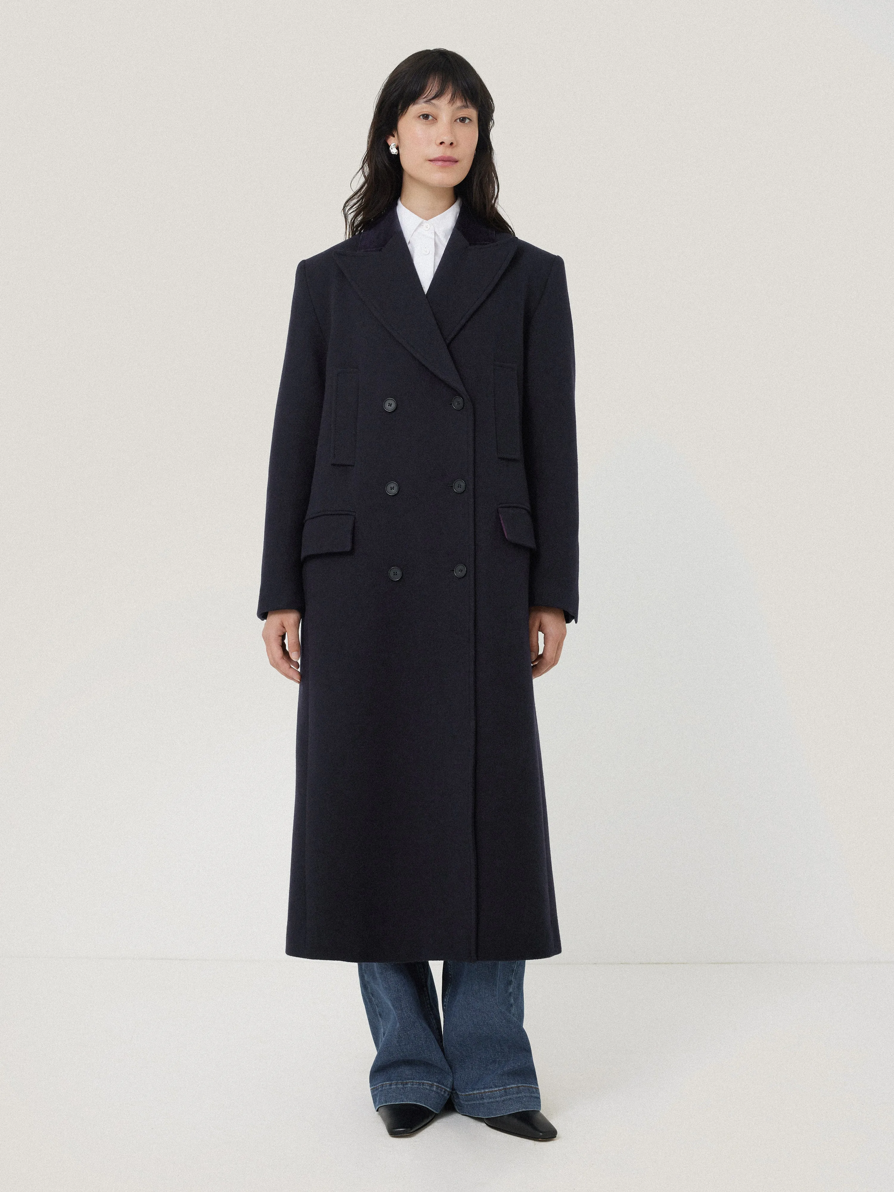 Wool Double Breasted Overcoat | Navy sold by Jigsaw