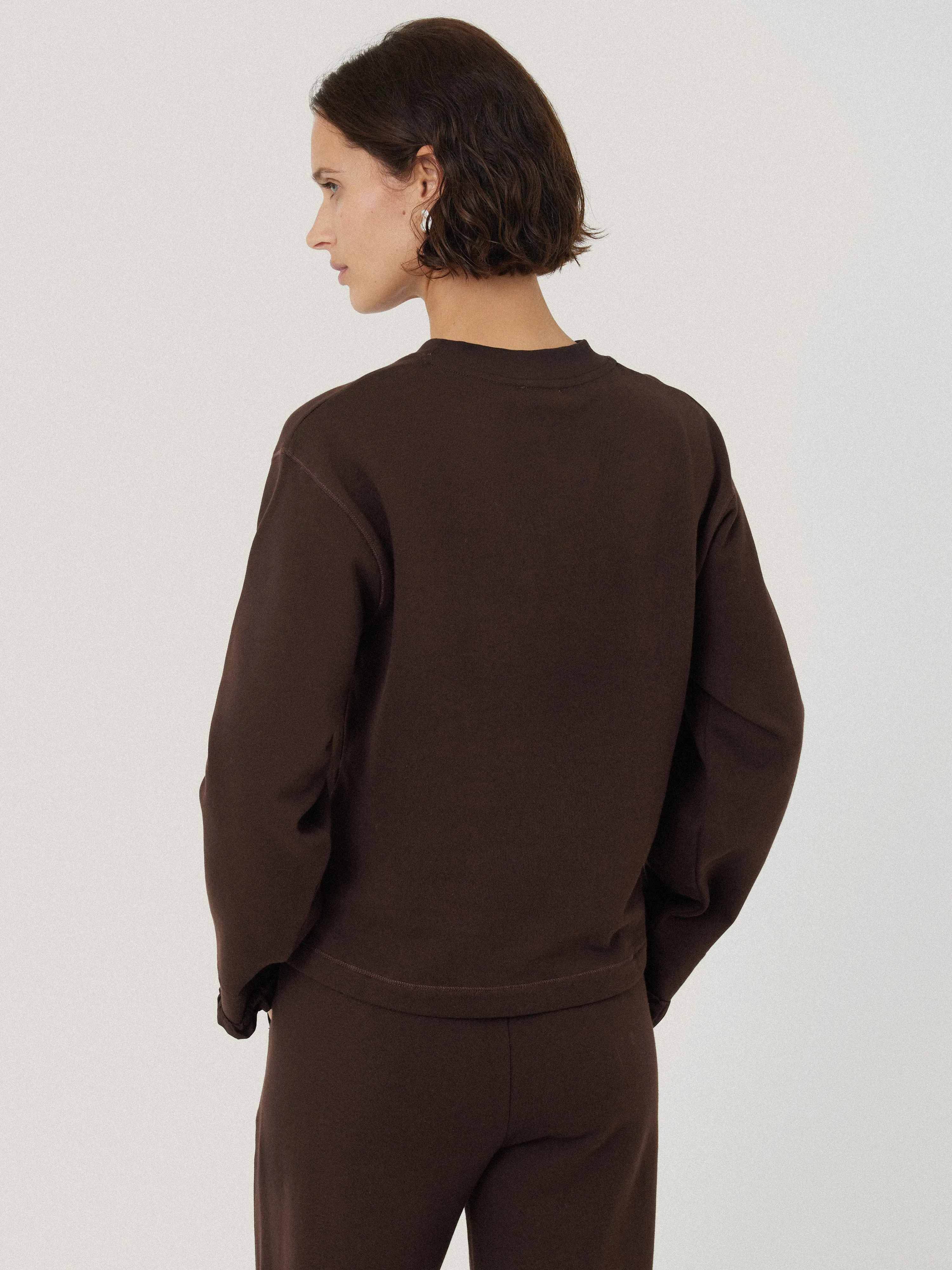 Satin Cuff Jersey Sweatshirt | Chocolate sold by Jigsaw product image thumbnail 5