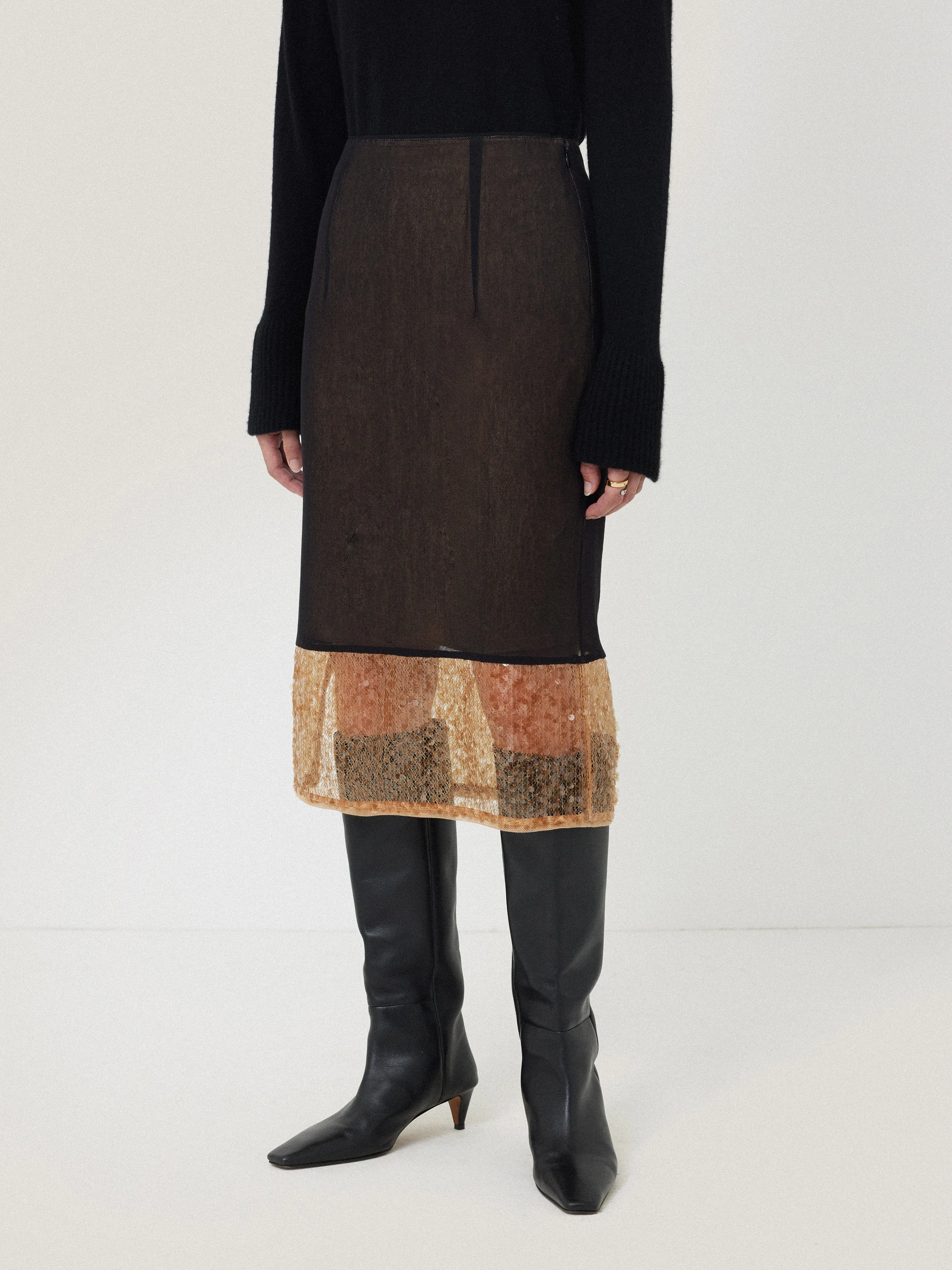 Sequin Mesh Skirt | Black sold by Jigsaw