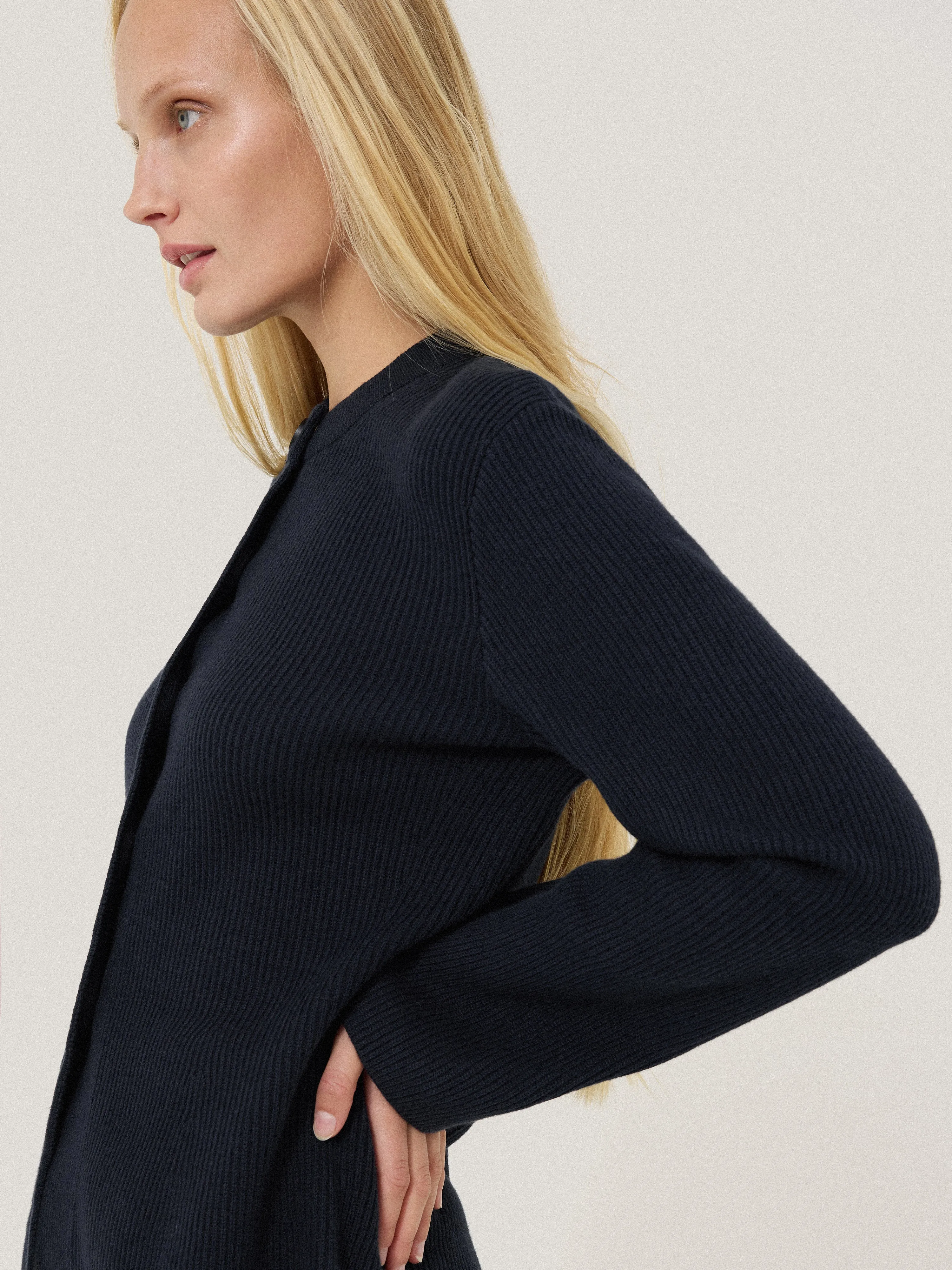 Cotton Blend Knit Cardigan | Navy sold by Jigsaw product image thumbnail 2