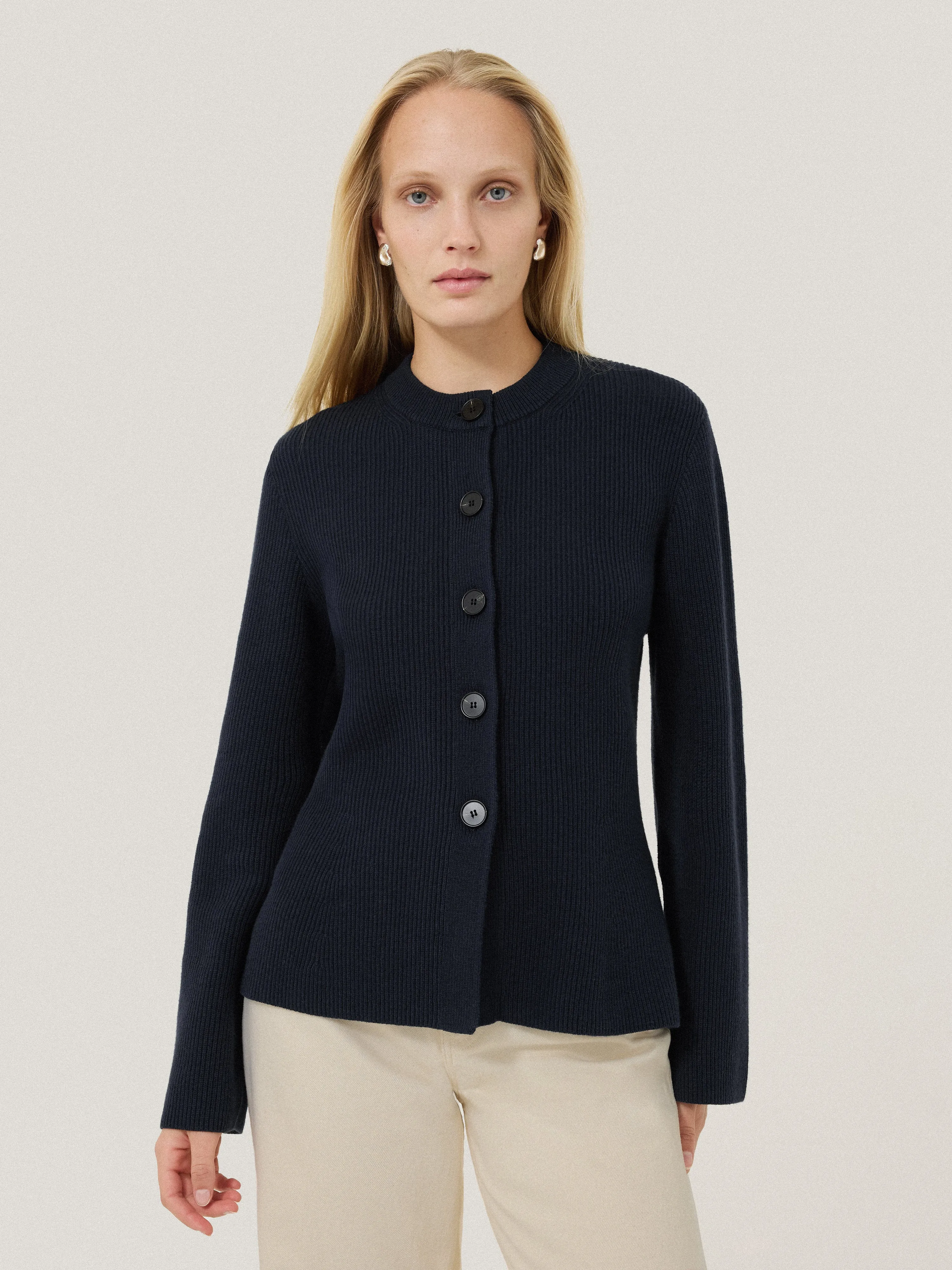 Cotton Blend Knit Cardigan | Navy sold by Jigsaw