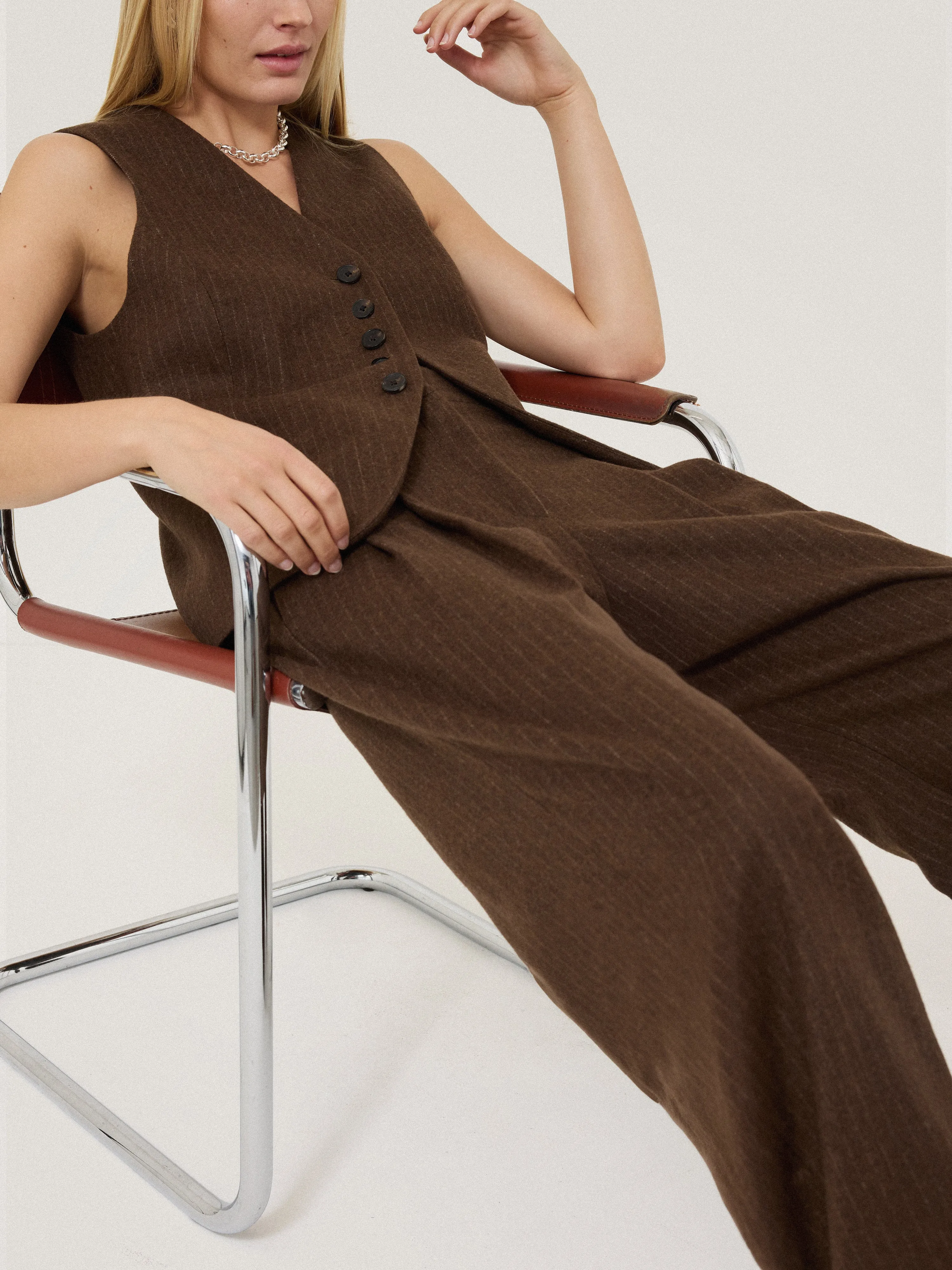 Wool Pinstripe Waistcoat | Brown sold by Jigsaw product image thumbnail 4