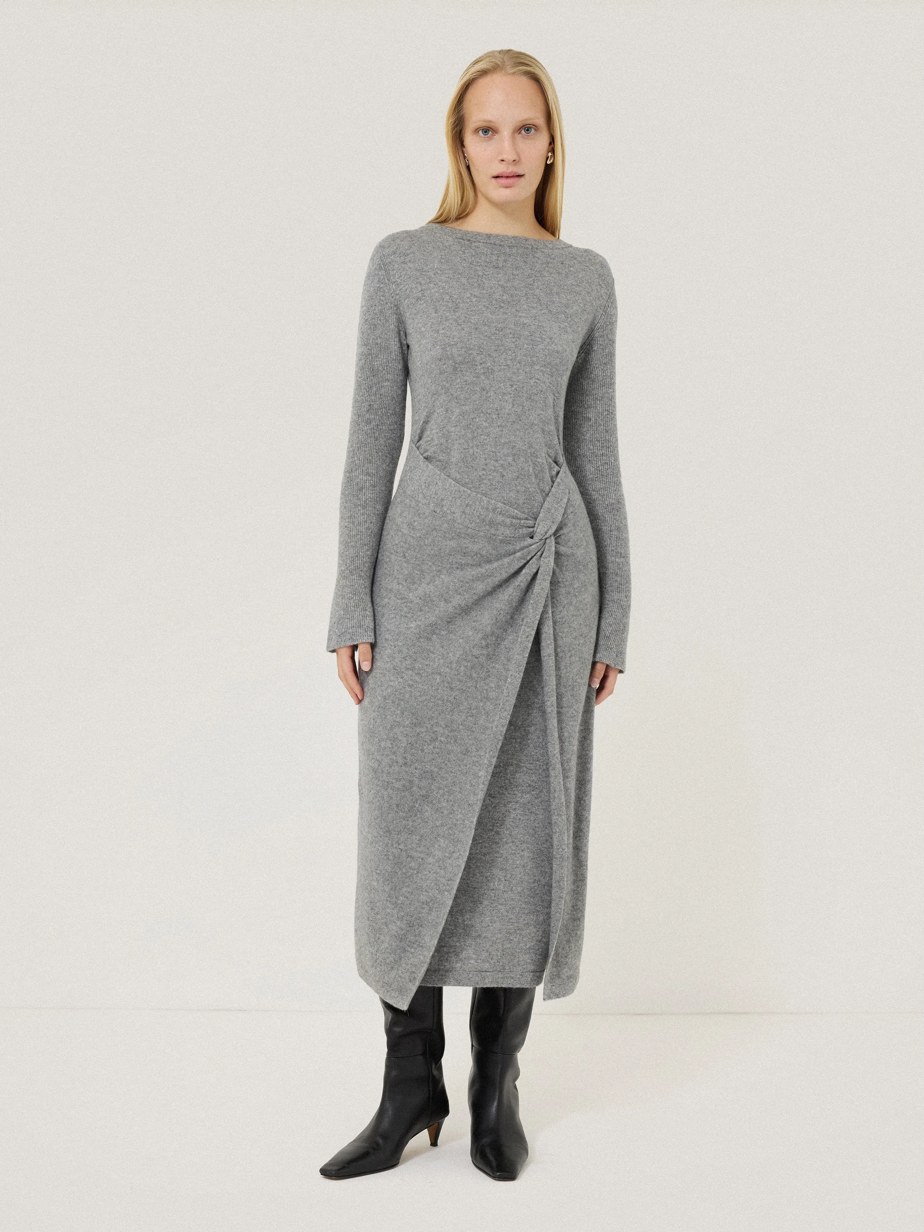 Wool Cashmere Blend Knot Dress | Grey sold by Jigsaw