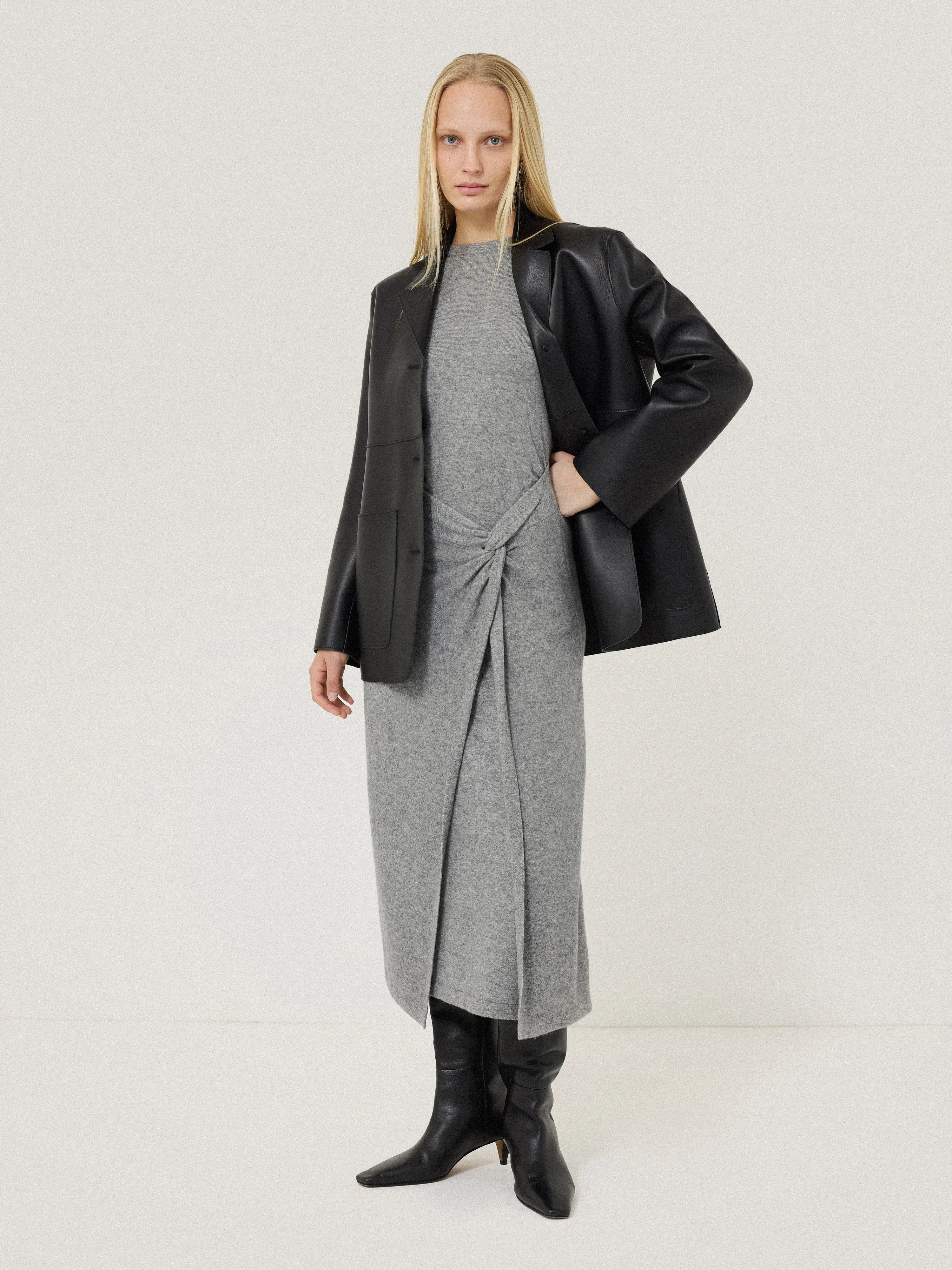 Wool Cashmere Blend Knot Dress | Grey sold by Jigsaw product image thumbnail 5