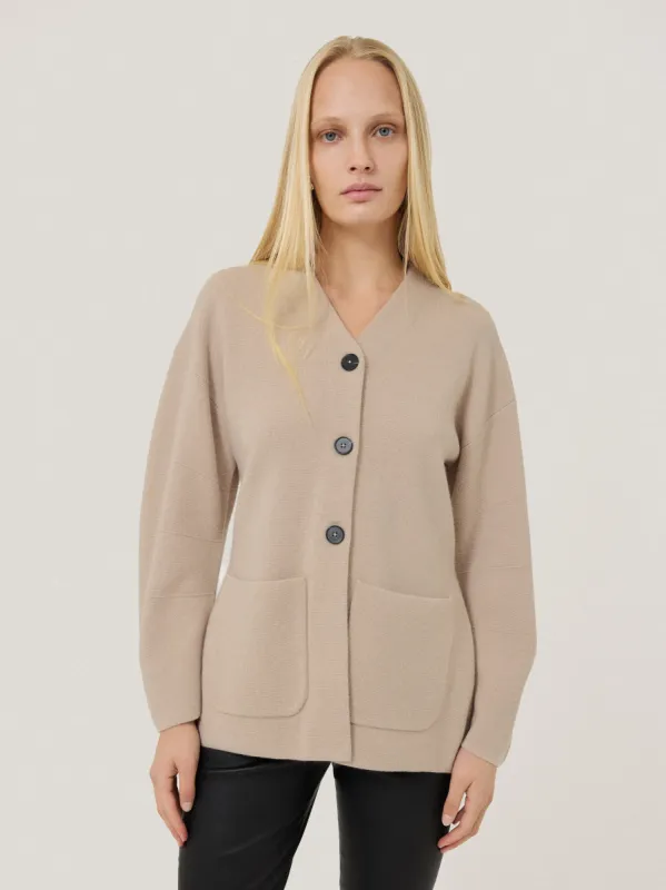 Darted Longline Knit Jacket | Cream sold by Jigsaw