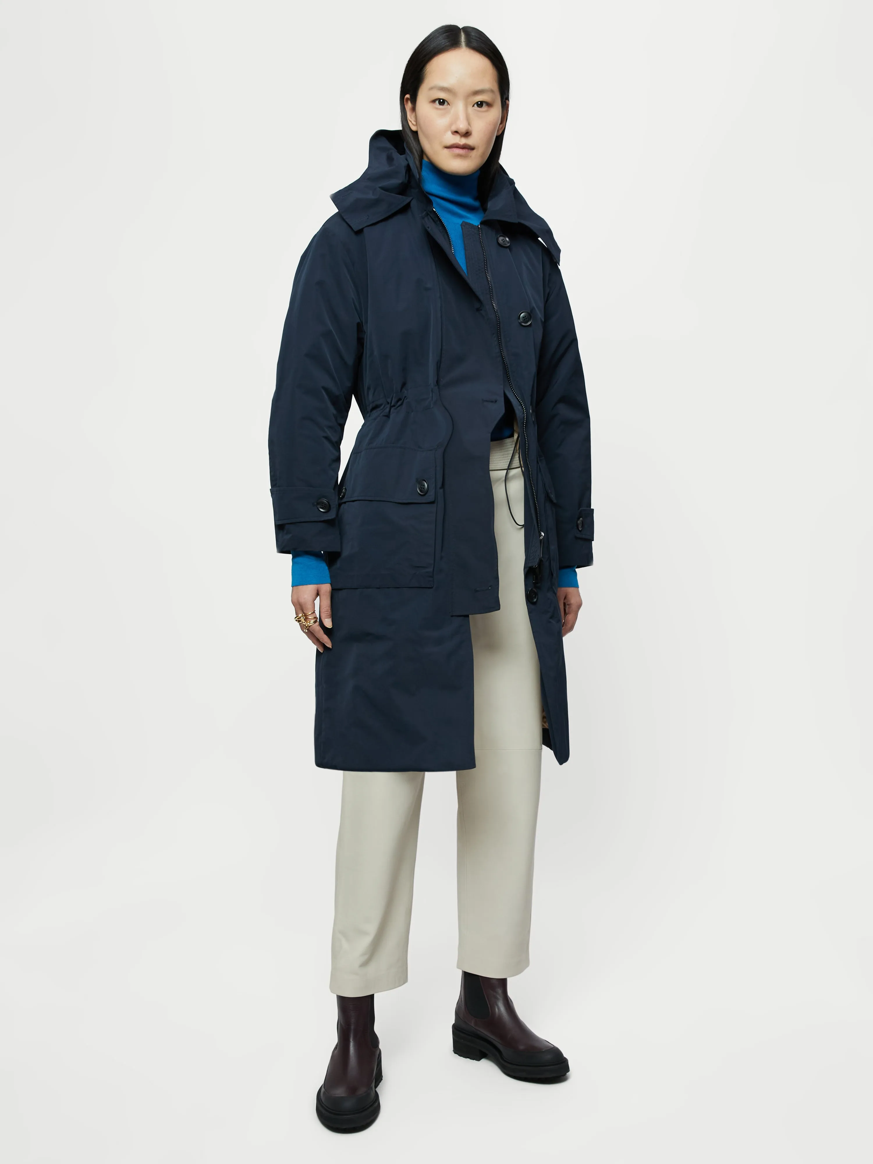 Marron Quilted Parka | Navy sold by Jigsaw