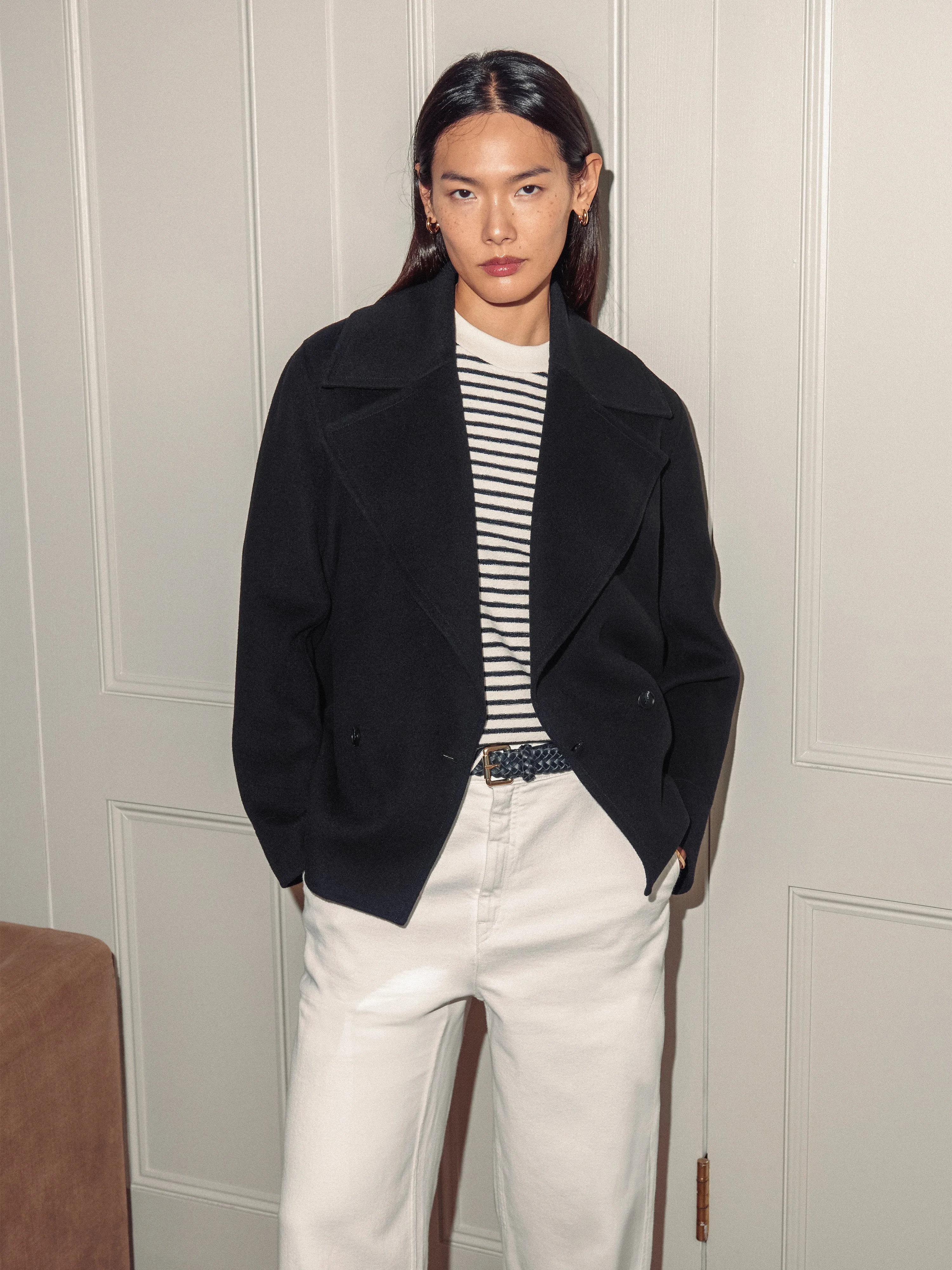 Wool Double Faced Short Coat | Black sold by Jigsaw