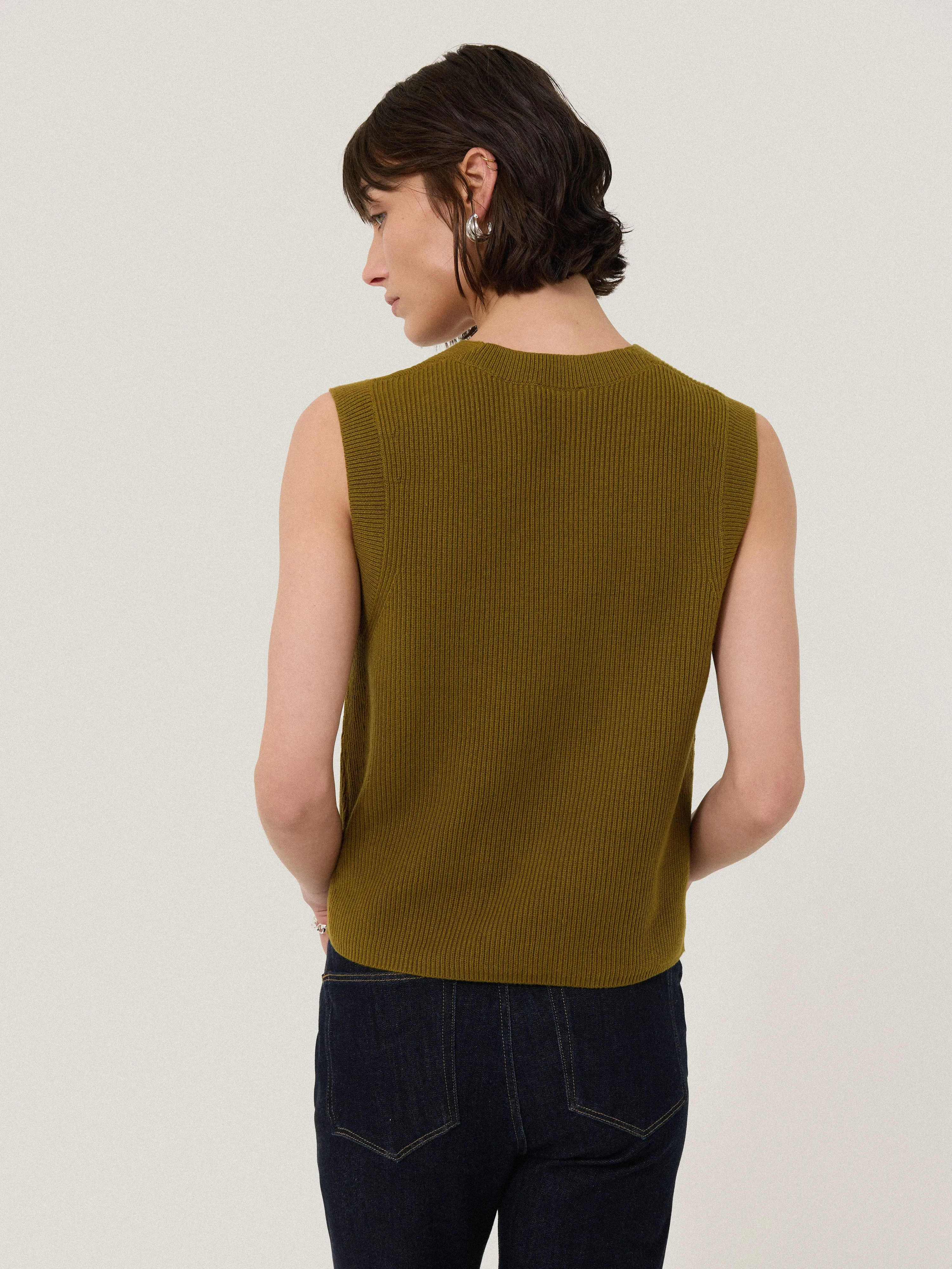 Cotton Blend V Neck Tank | Khaki sold by Jigsaw product image thumbnail 4