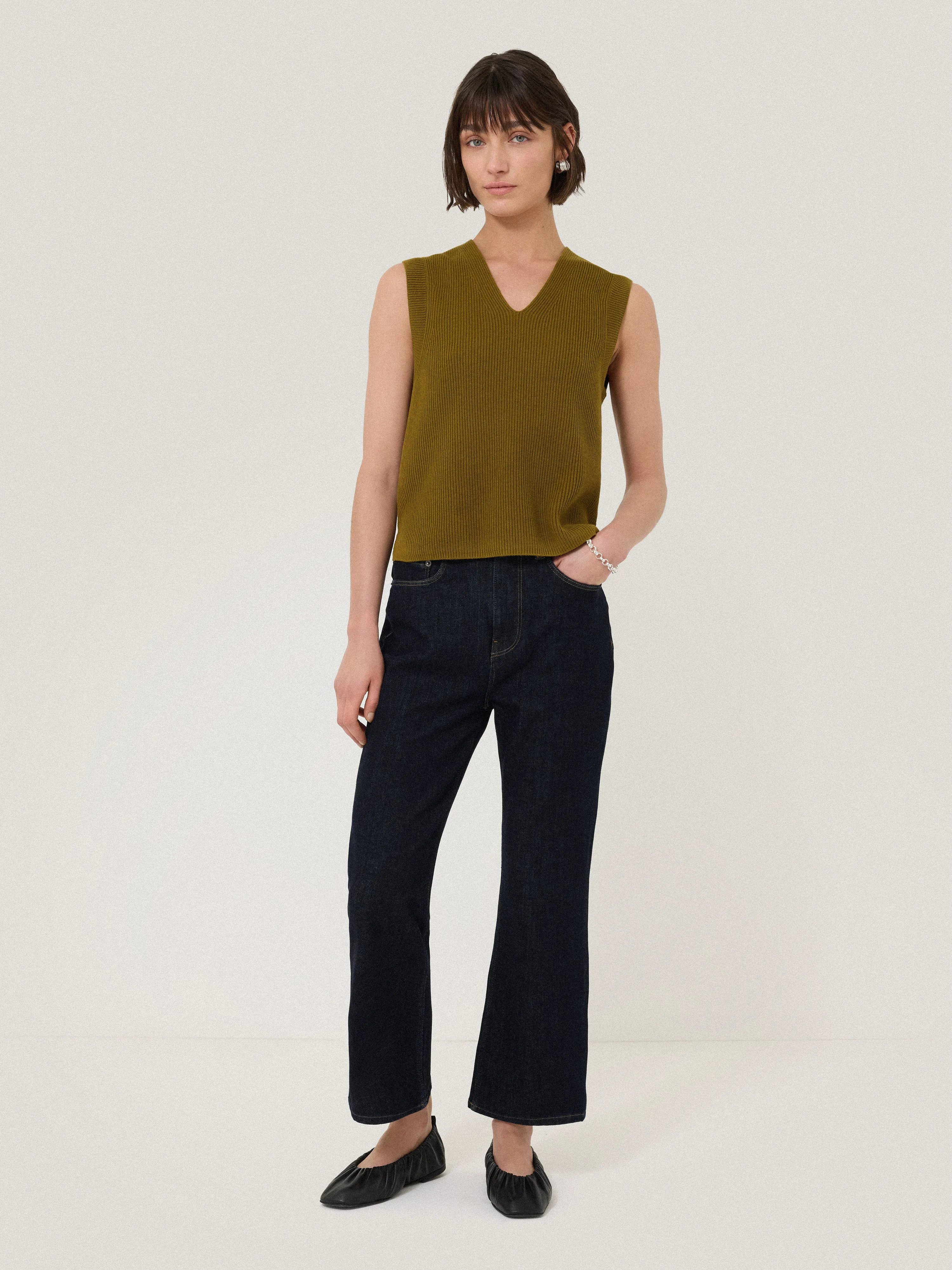 Cotton Blend V Neck Tank | Khaki sold by Jigsaw product image thumbnail 3