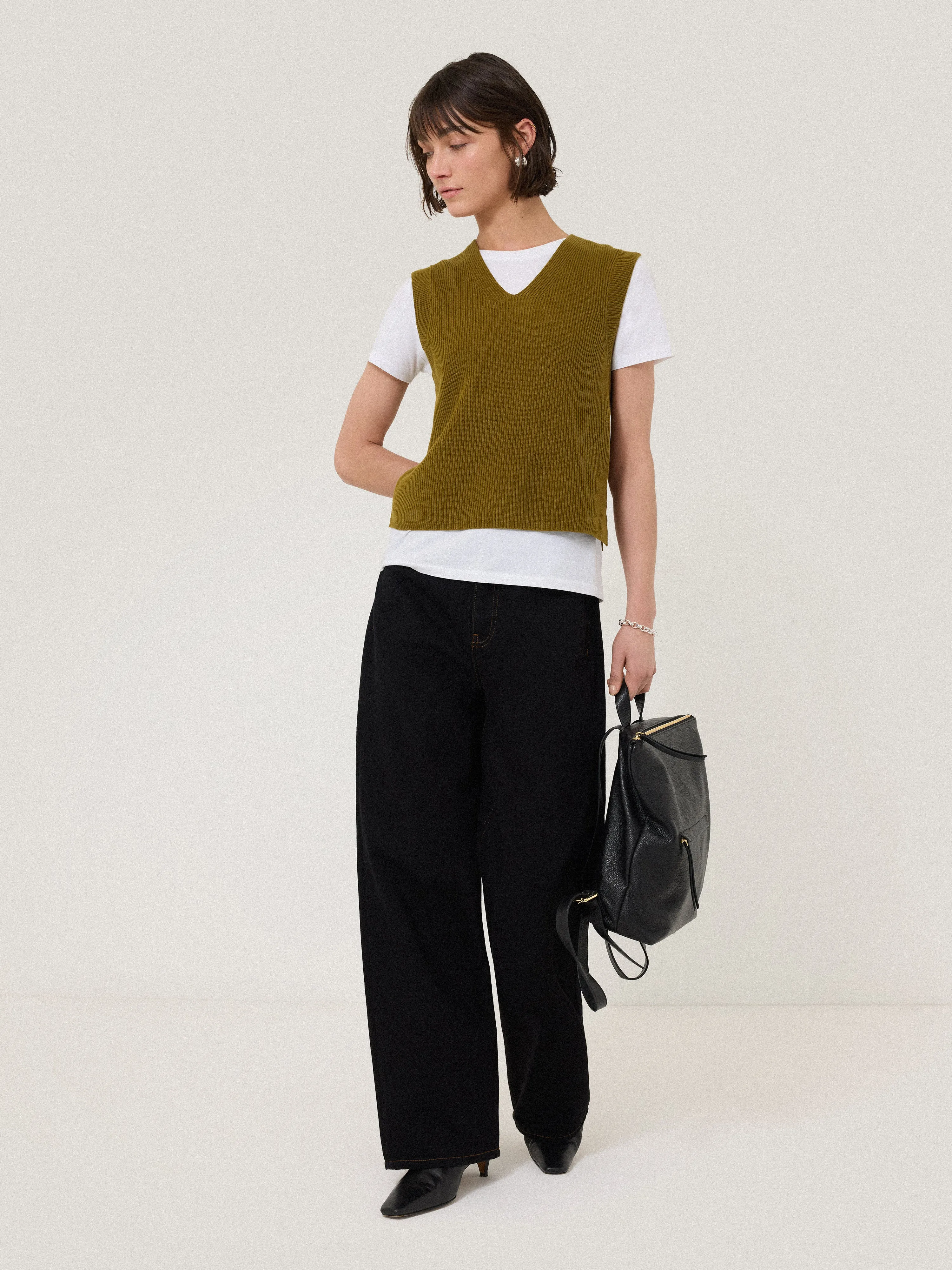 Cotton Blend V Neck Tank | Khaki sold by Jigsaw product image thumbnail 5