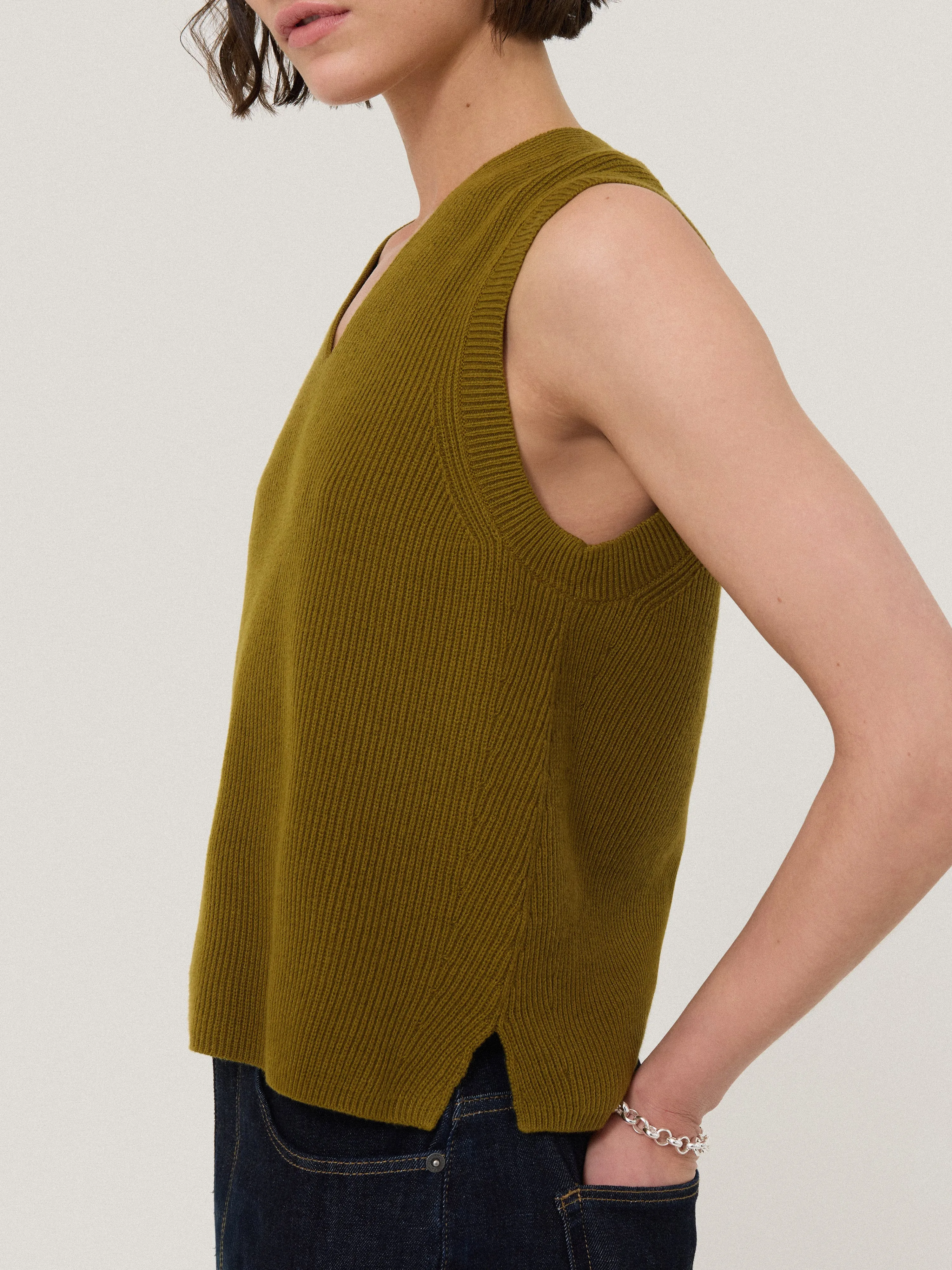 Cotton Blend V Neck Tank | Khaki sold by Jigsaw product image thumbnail 2