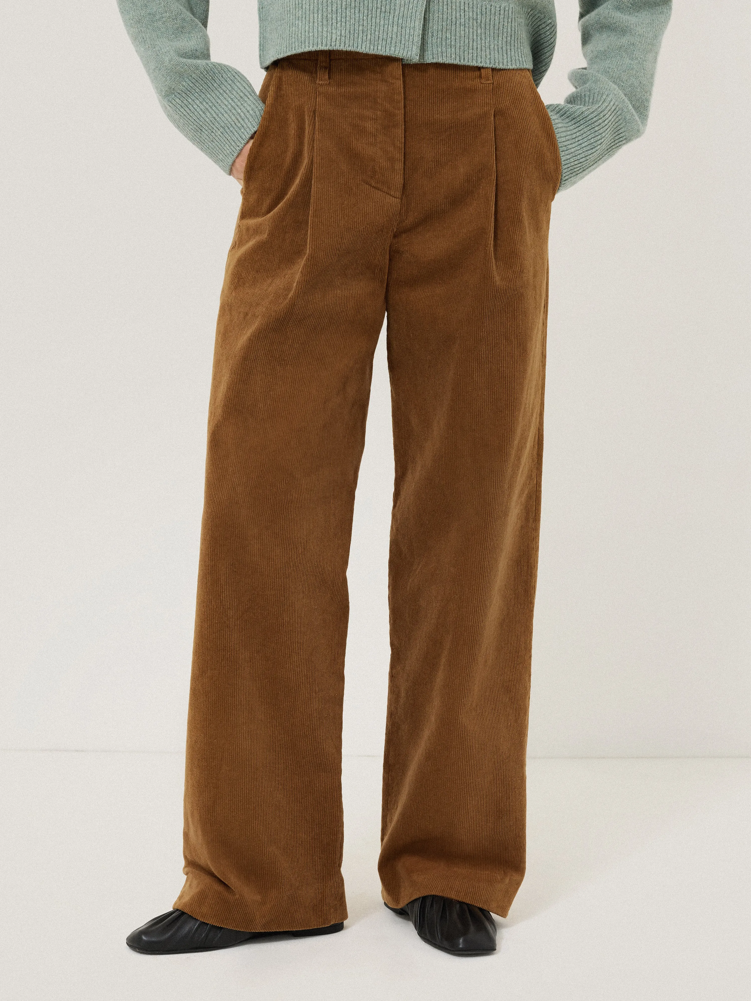 Corduroy Pleat Trouser | Brown sold by Jigsaw
