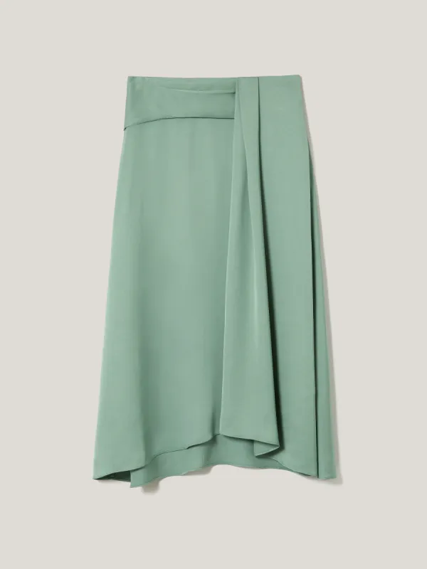 Satin Crepe Waist Detail Skirt | Green sold by Jigsaw