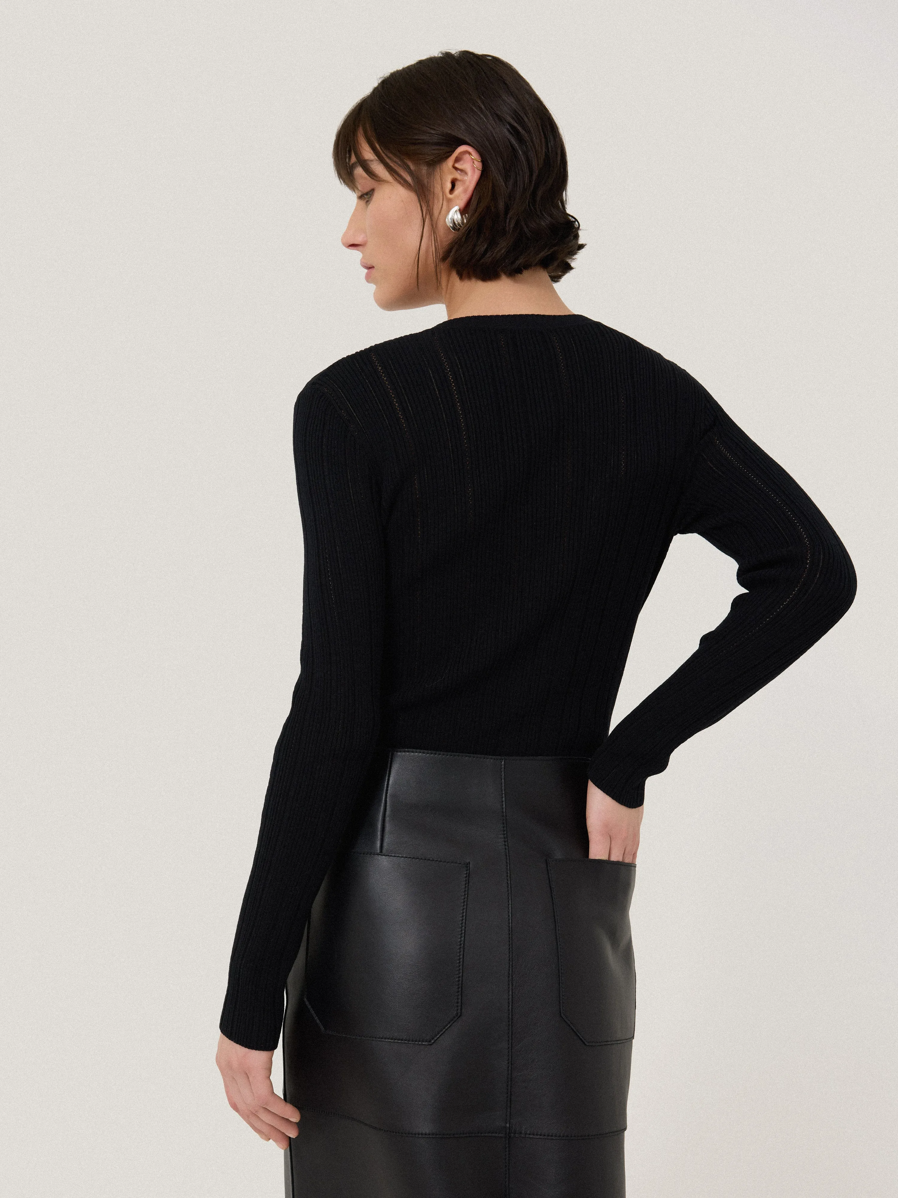 Rib Pointelle Henley Jumper | Black sold by Jigsaw product image thumbnail 3