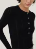 Rib Pointelle Henley Jumper | Black sold by Jigsaw