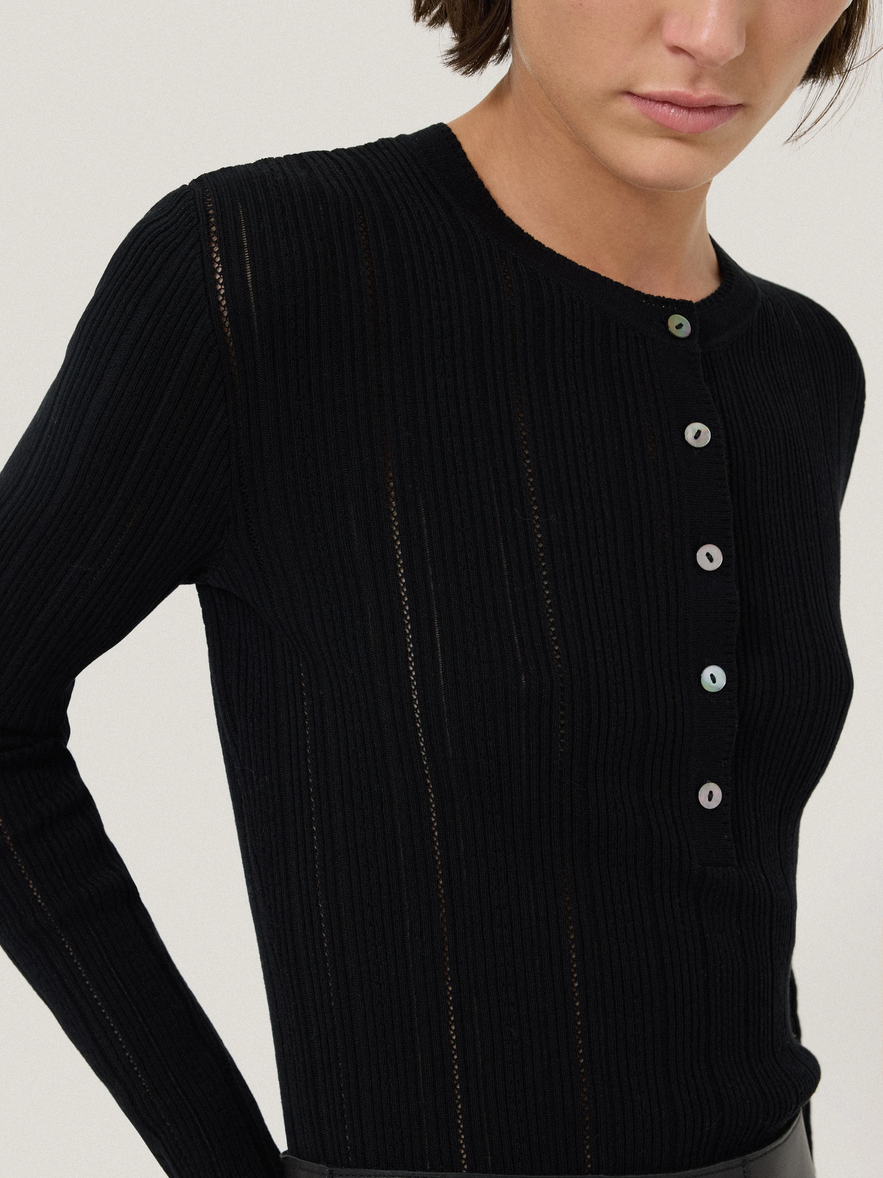 Rib Pointelle Henley Jumper | Black sold by Jigsaw product image thumbnail 2