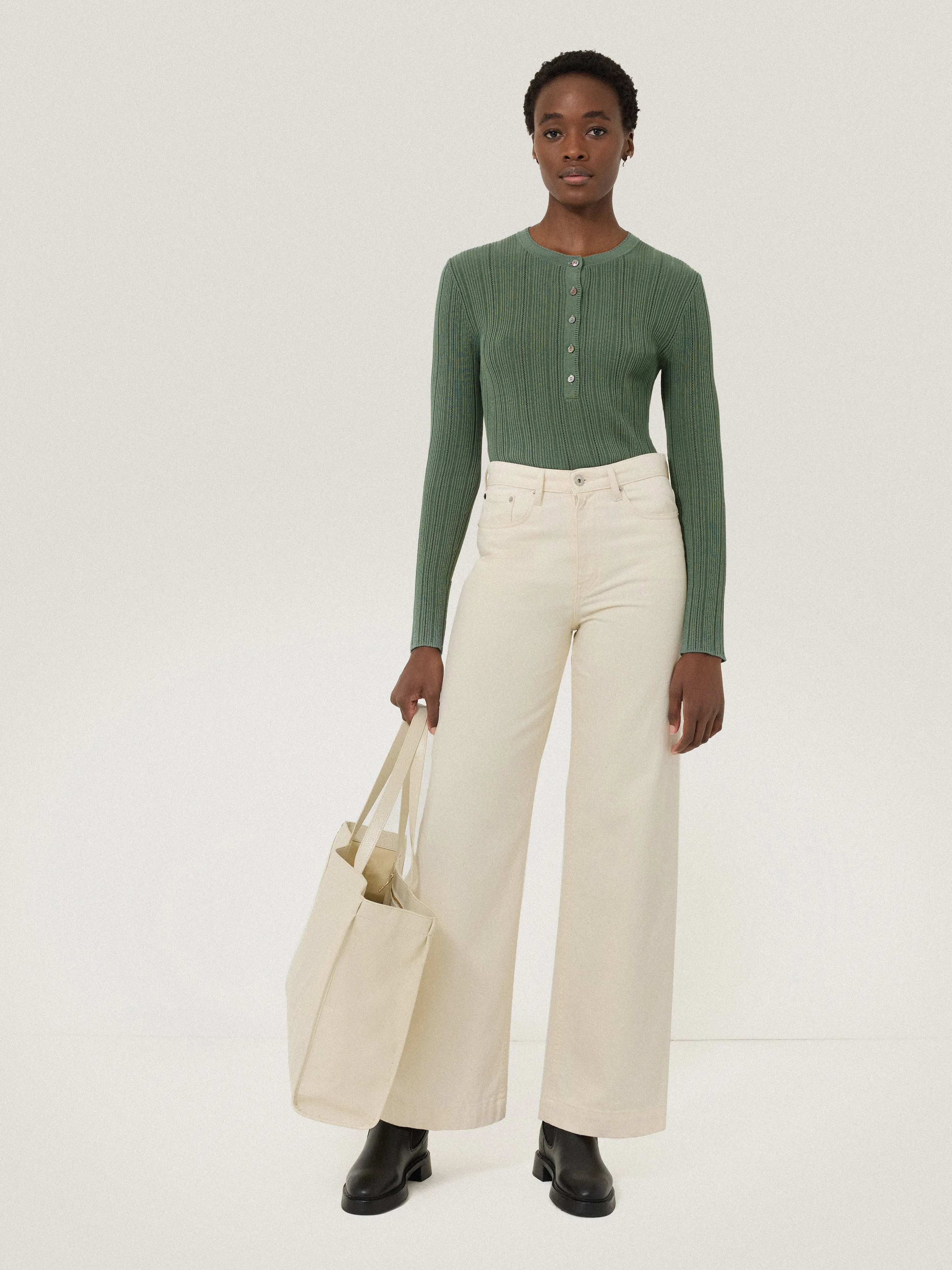 Rib Pointelle Henley Jumper | Green sold by Jigsaw product image thumbnail 3