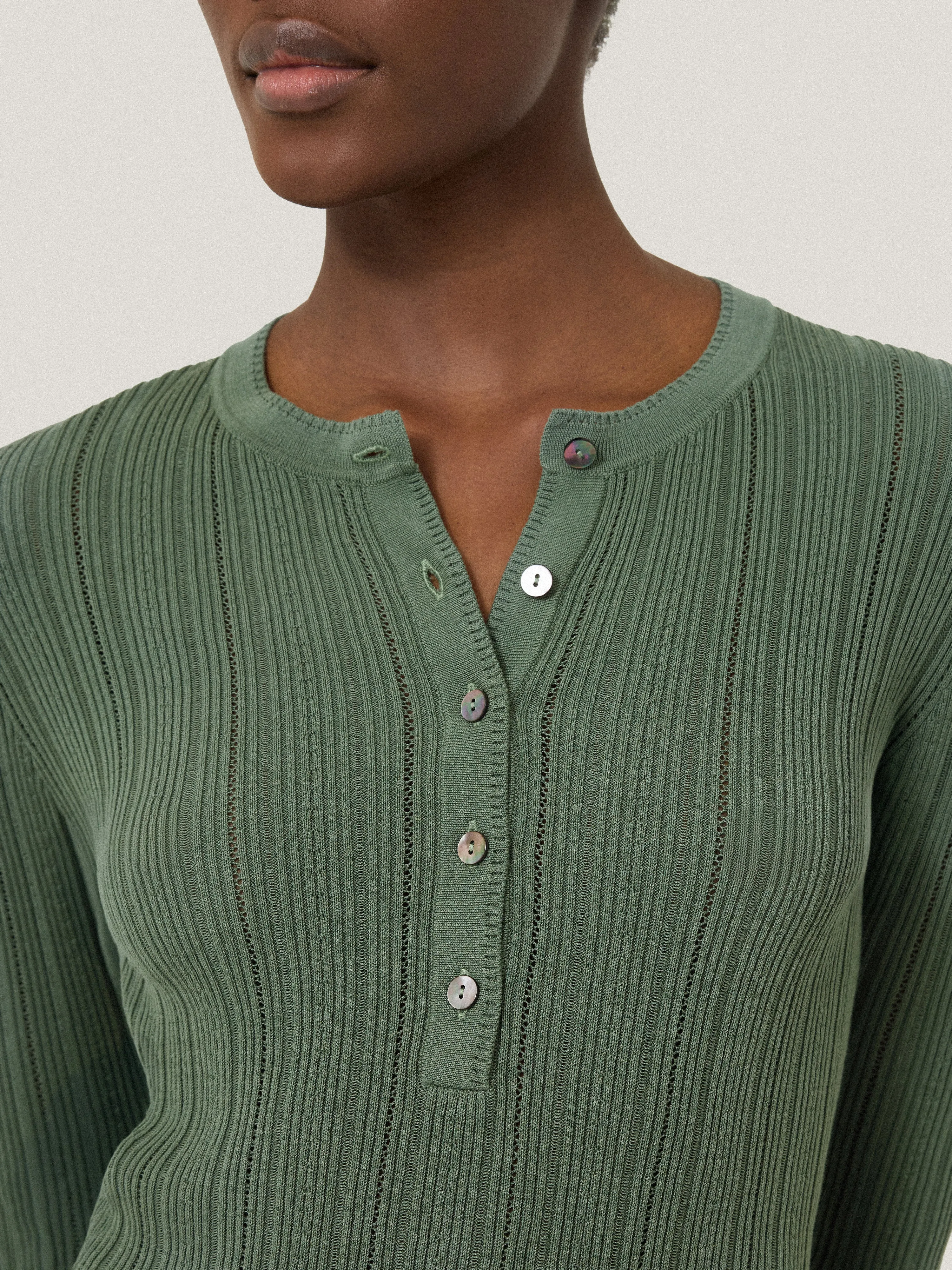 Rib Pointelle Henley Jumper | Green sold by Jigsaw product image thumbnail 2